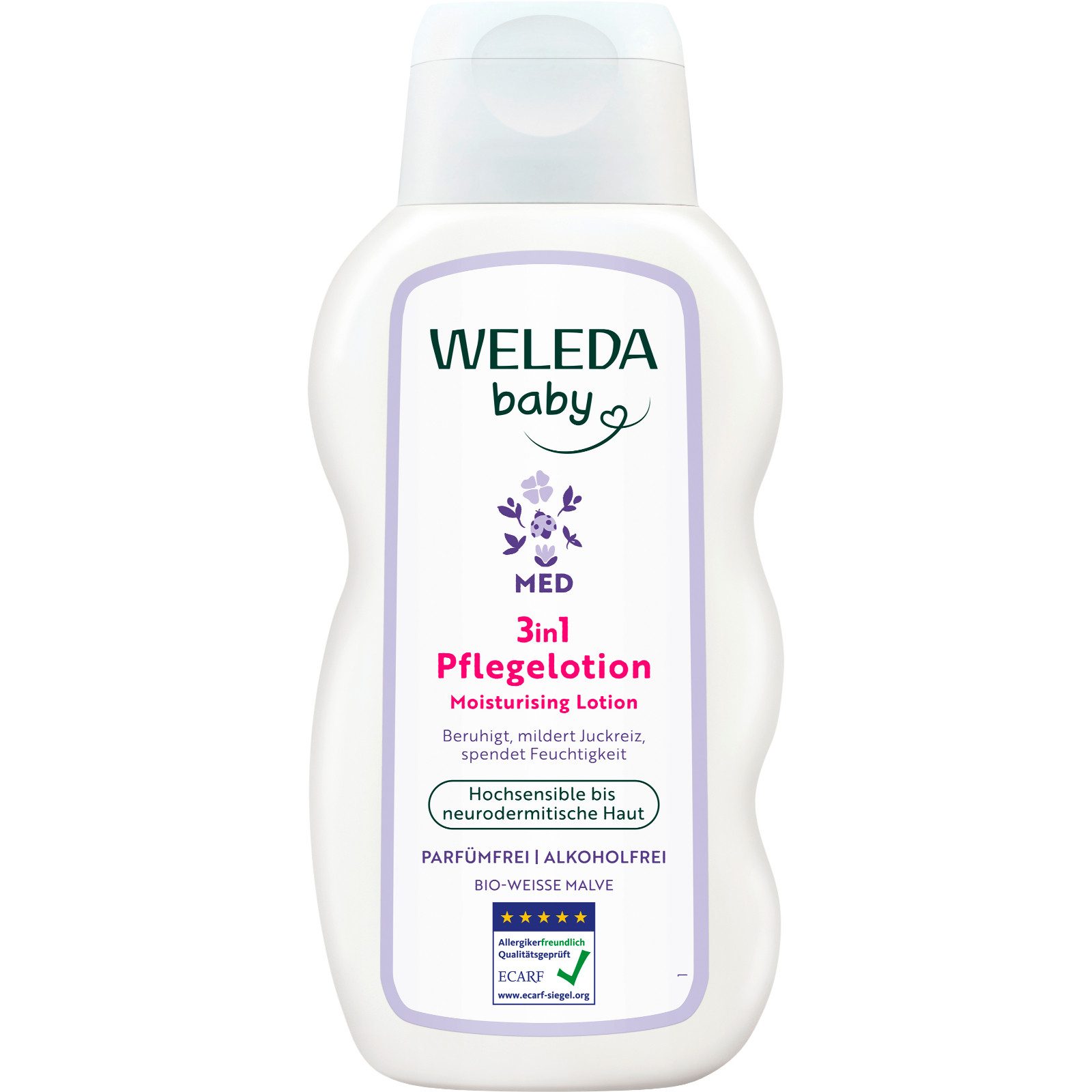WELEDA Körperlotion Med 3in1 Pflegelotion Weisse Malve, beruhigt, spendet Feuchtigkeit und mindert Juckreiz
