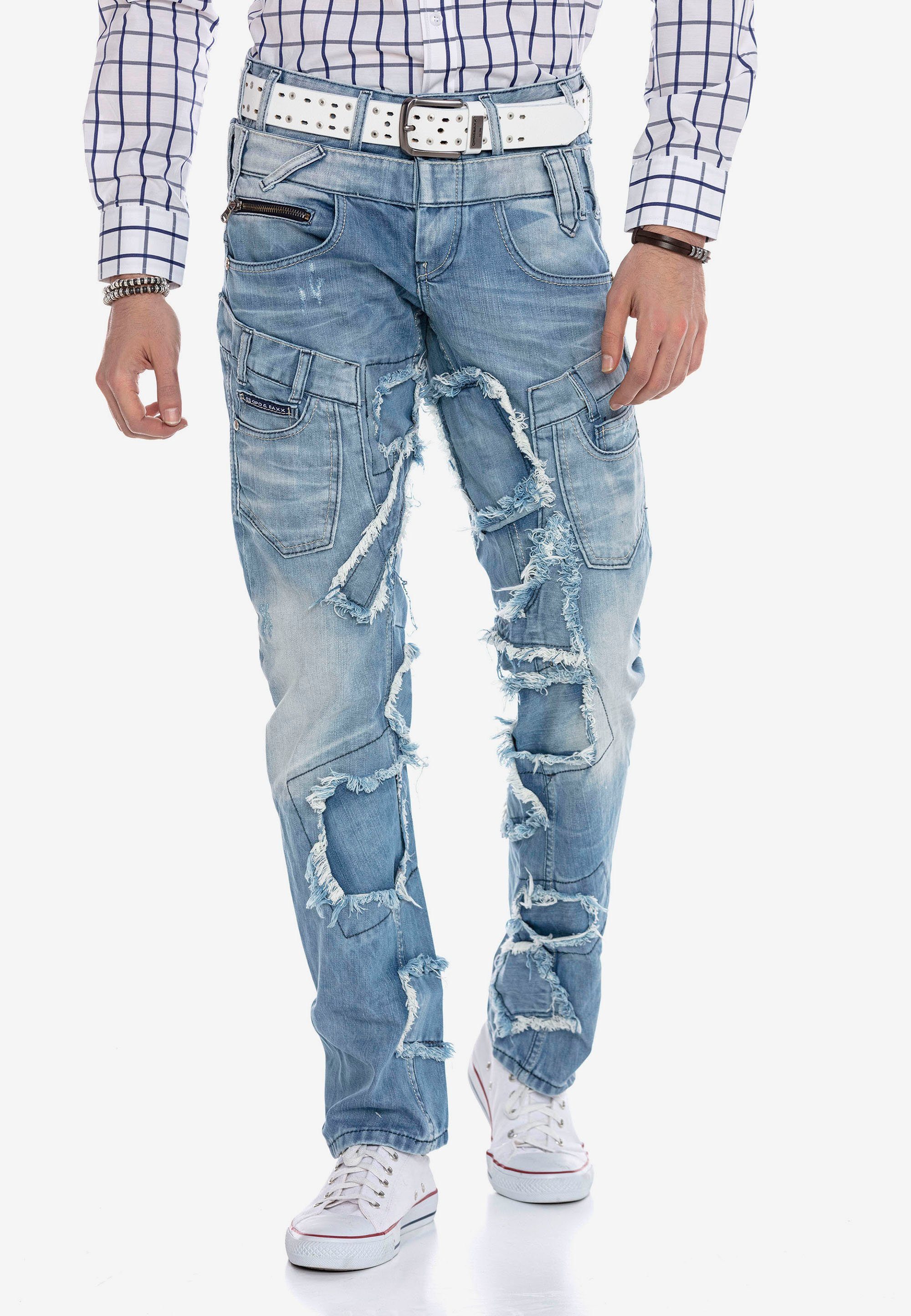 Cipo & Baxx Bequeme trendigen Patchwork-Design Jeans im