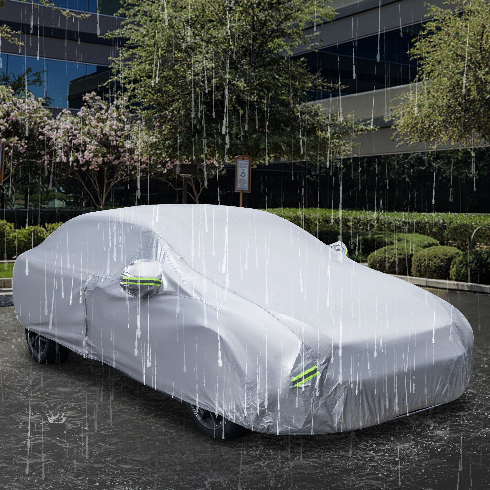 COSTWAY Autoplane, Reißverschluss Reflektorstreifen, für Limousine bis 479cm