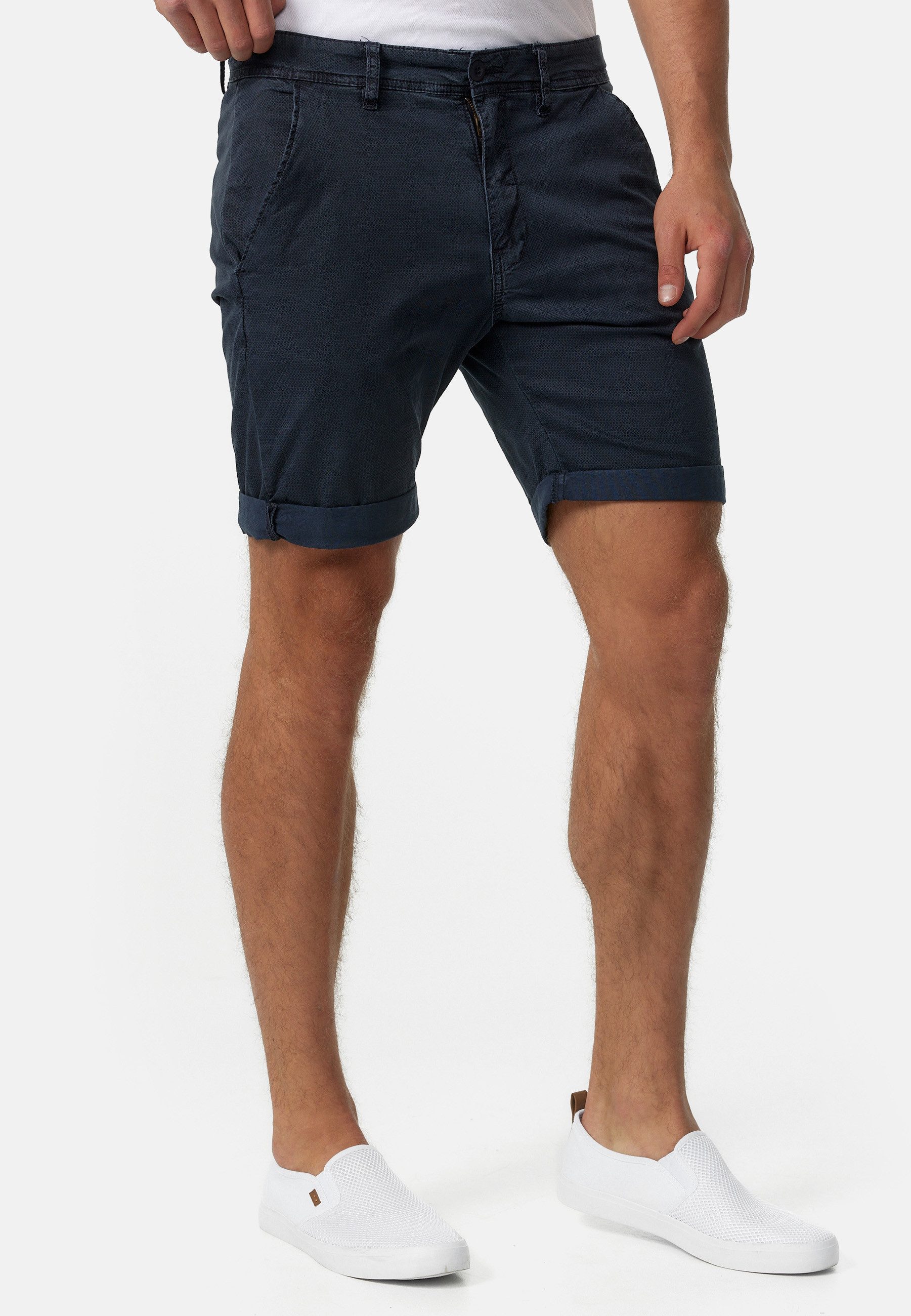 Indicode Chinoshorts Herren Estrada Chino Shorts Herrenshorts mit 4 Taschen und Stoffpatch am Bund