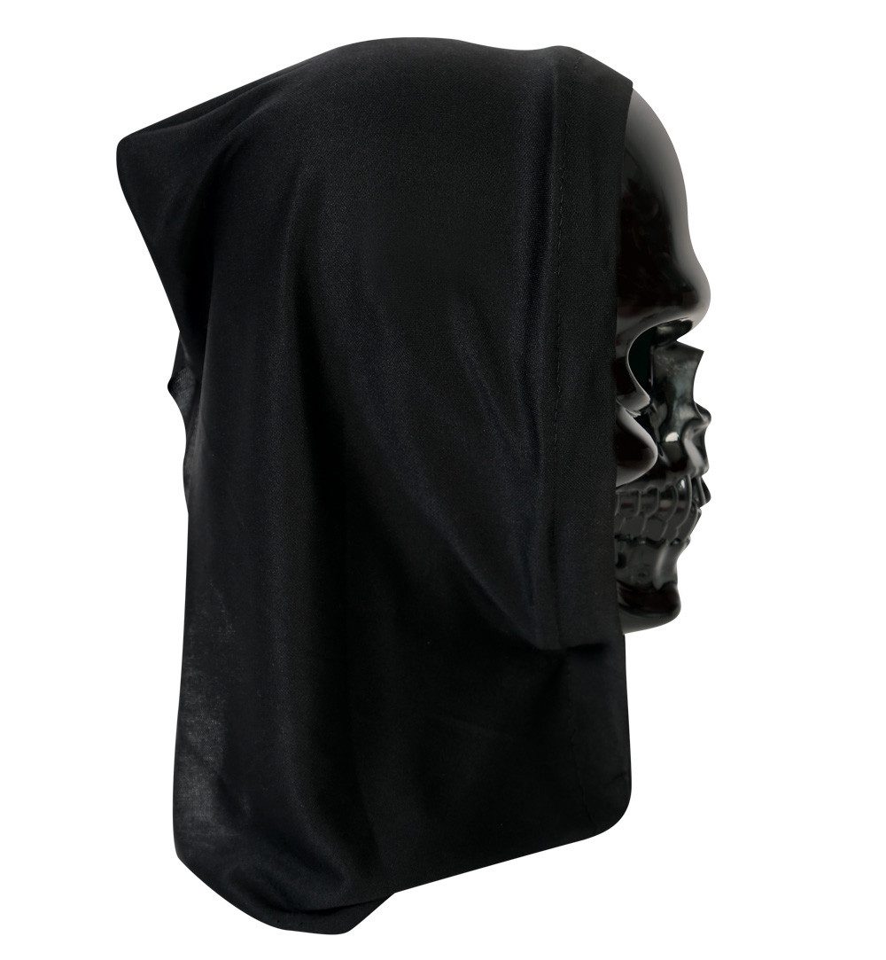 Fries Verkleidungsmaske Halbmaske Horror Totenkopf schwarz mit Haube & Gummizug Halloween, Mit Haube