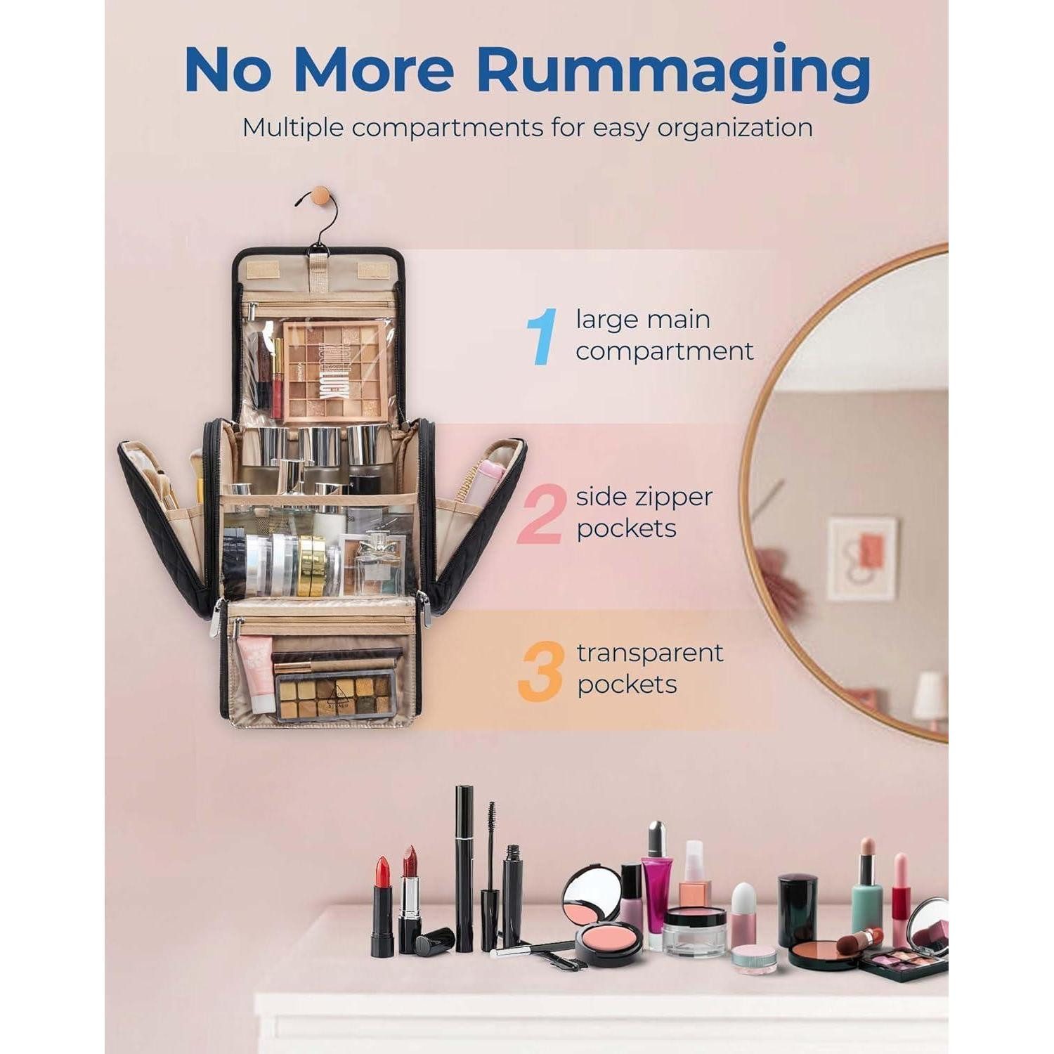 LuxusKollektion Kulturbeutel Kulturbeutel Make Up Organiser Groß Aufhänger Damen Mädchen Schwarz – Bild 3 von 5