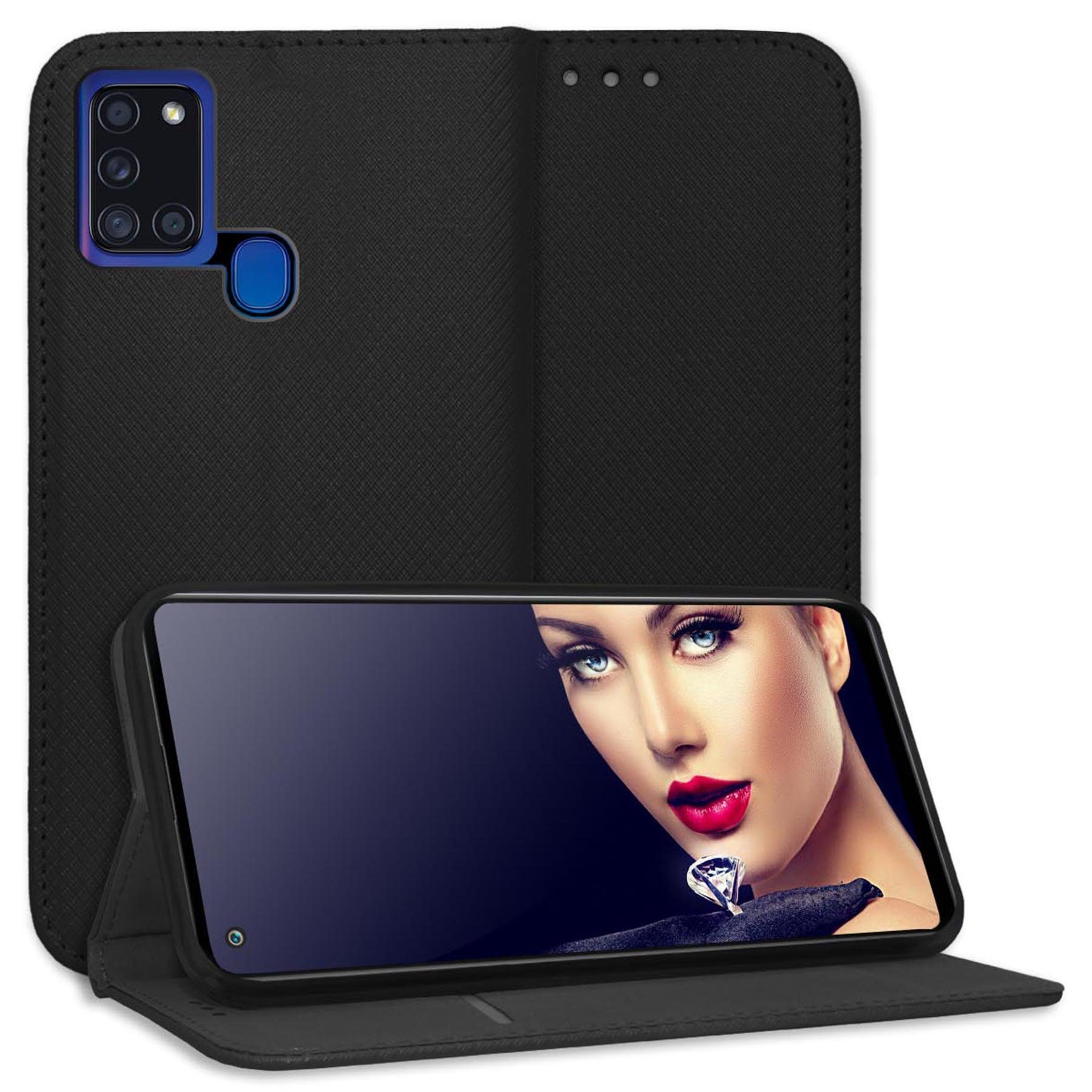 mtb more energy Smartphone-Hülle Smart Magnet für Samsung Galaxy A21s, Schwarz, Bookstyle Klapphülle Cover Wallet Case aus Kunstleder