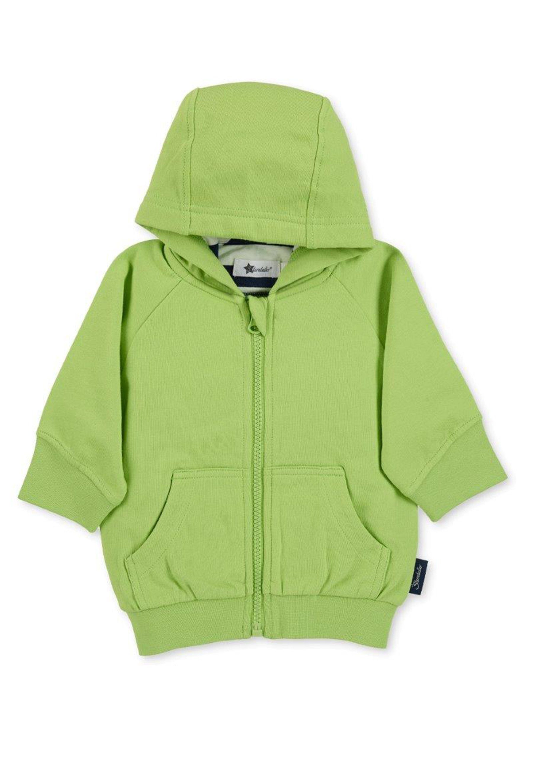 Sterntaler® Sweatjacke Baby-Jacke (1-tlg) Baby Jacke - Baby-Jacke aus Baumwolle mit Jerseyfutter in Grün - Babyjacke mit Reißverschluß, Kangarootasche und elastischen Bündchen - Kinderjacke mit gestreiftem Jersey