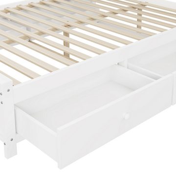 HAUSS SPLOE Holzbett 140x200 mit 4 Schubladen und großem Stauschrank, Lattenrost, weiß (Ohne Matratze)