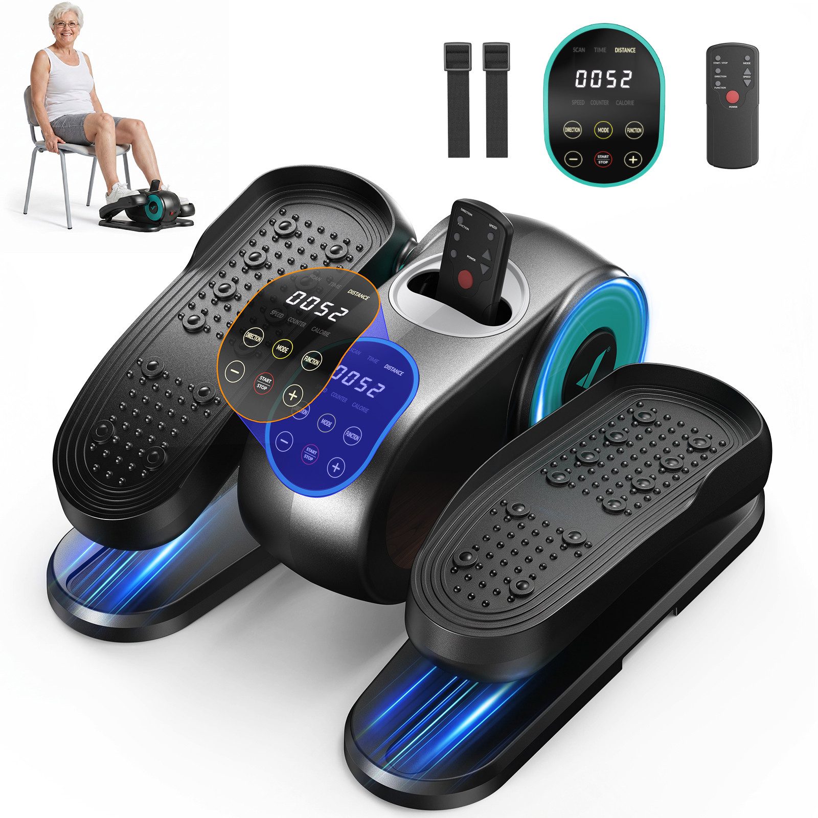 MERACH Crosstrainer Mini Ellipsentrainer, Untertisch Crosstrainer für Zuhause (Beintrainer für Durchblutung Set mit Fernbedienung, Mit LCD-Display, Netzkabel und Automatikmodus), 12 Stufen, Leise, Tragbar, Gelenkschonendes Training