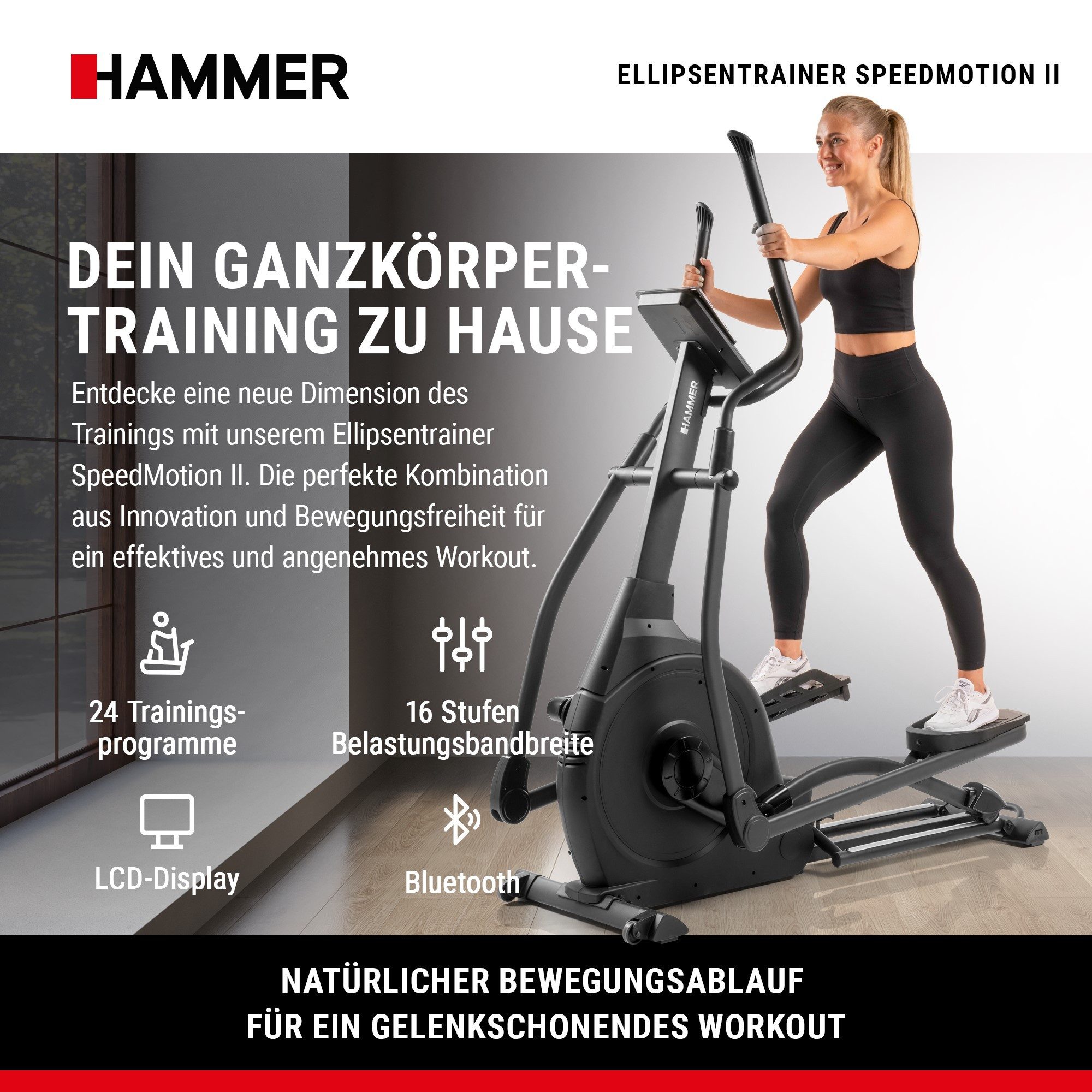 Hammer Crosstrainer SpeedMotion II, 3-fache Steigung, 24 Programme, Zwift & Kinomap – Bild 2 von 5