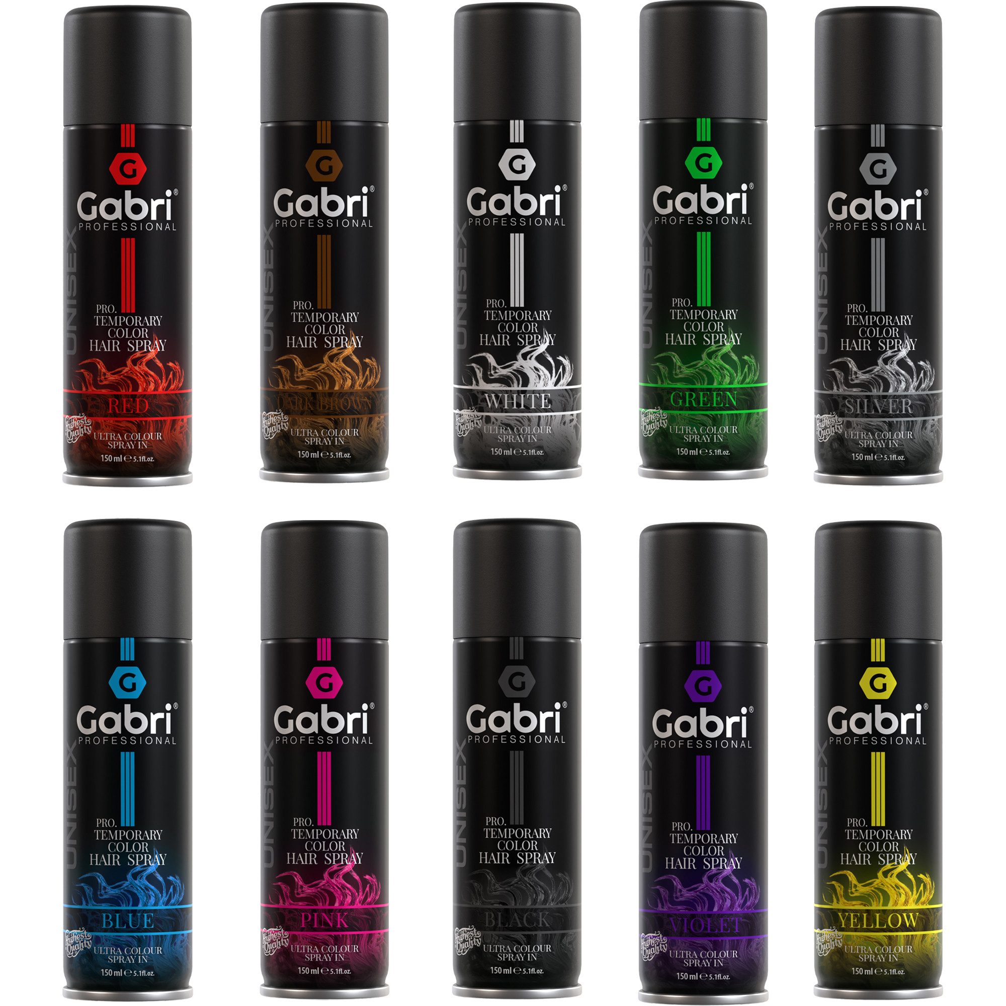 Gabri Professional Haarfarbe Gabri Pro - 10 x Pro Temporary Hair Colour Spray Collection-Set, Spar-Set, 10-tlg., 10 verschiedene Farben