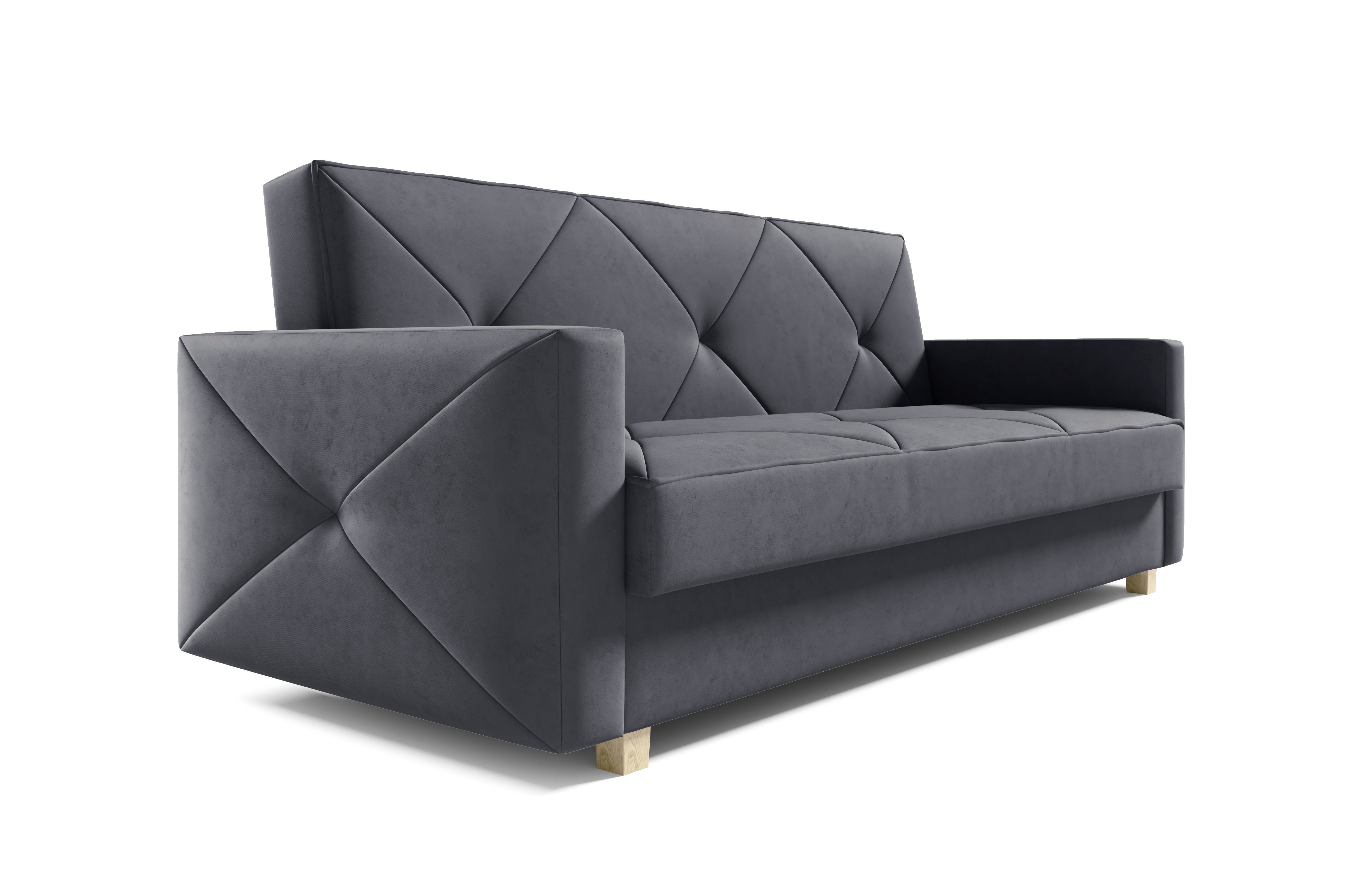 Schlafsofa Wohnzimmermöbel Schlafsofa cm, (BxHxT): - Wohnzimmerset PRETORIA, 215x88x95 Dunkelgrau und Schlaffunktion (Solo 266) Bettsofa MOEBLO mit Bettkasten Couch