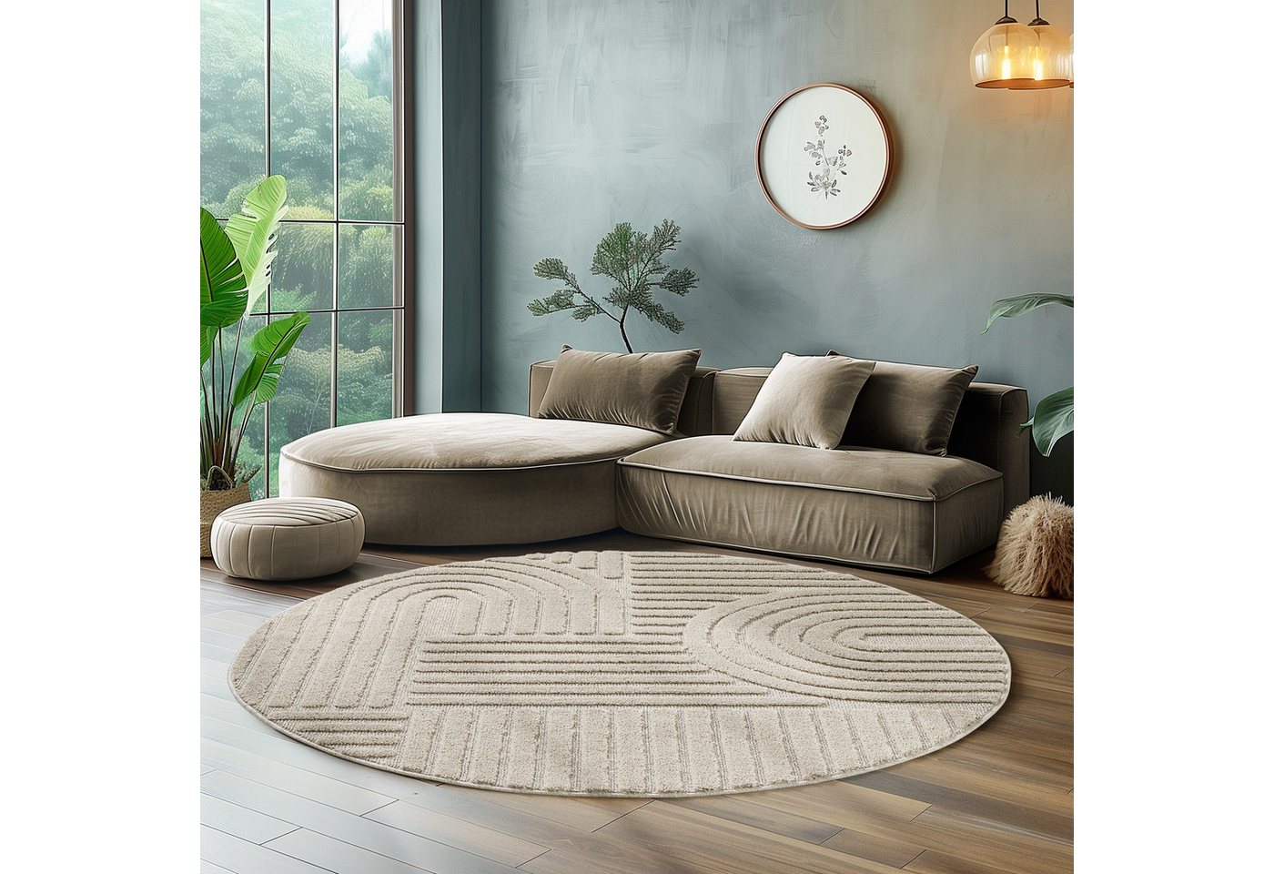 SIMPEX24 Designteppich Skandinavischer Boho, Rund, Höhe: 8 mm, Teppich Wohnzimmer, Schlafzimmer, Gästezimmer