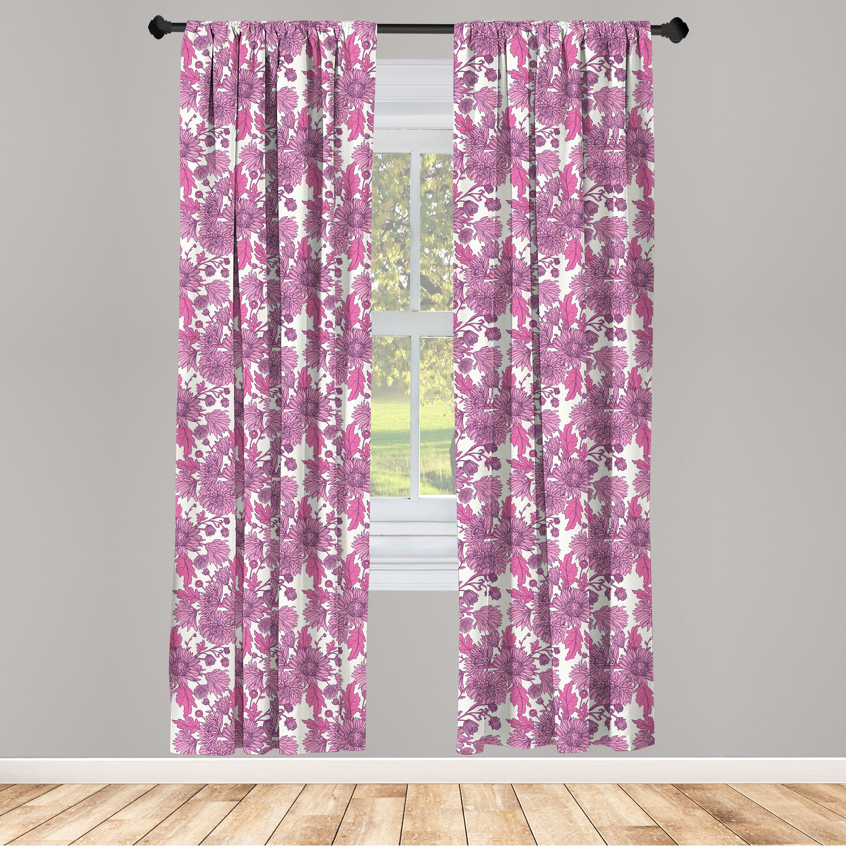 Gardine Vorhang für Wohnzimmer Schlafzimmer Dekor, Abakuhaus, Microfaser, Blumen Hand Drawn Chrysanthemen