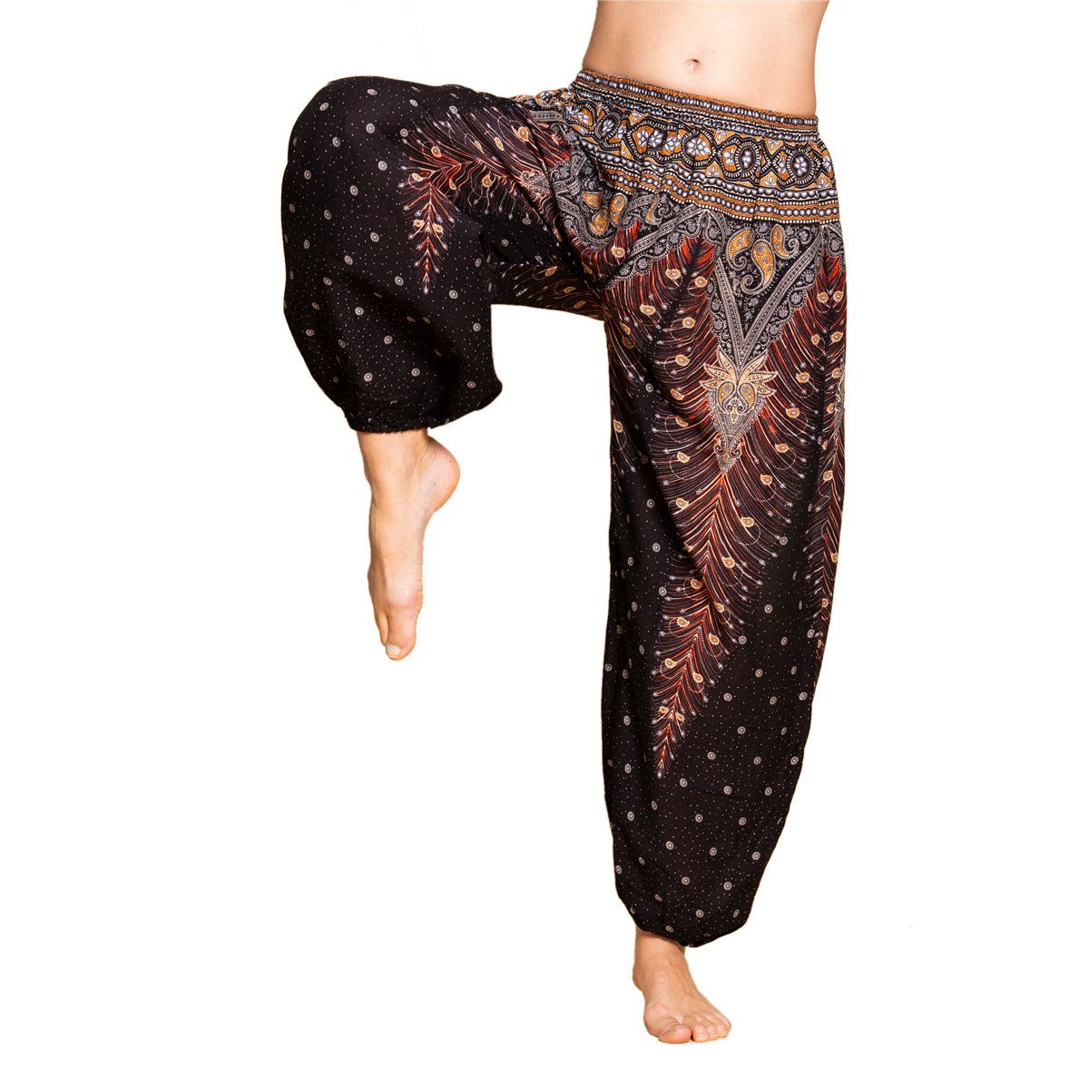PANASIAM Haremshose Muckhose im Peacock Design leichte Sommerhose als Haremshose aus hochwertiger natürlicher Viskose Pumphose Freizeithose