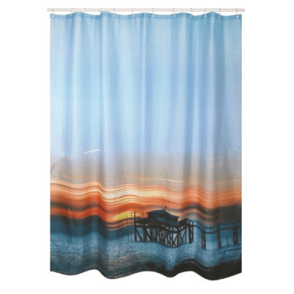 MSV Duschvorhang SUNSET Breite 180 cm, Anti-Schimmel Textil-Duschvorhang, Polyester, 180x200 cm, waschbar