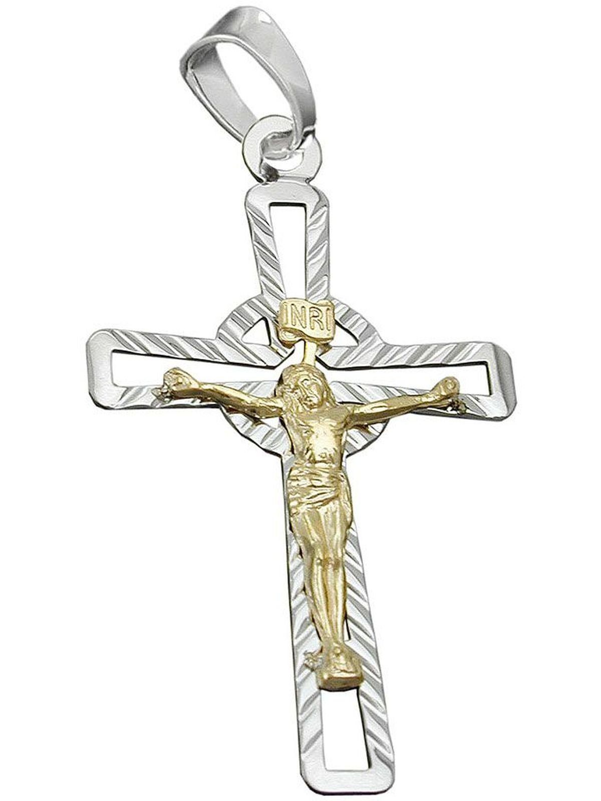 Gallay Kreuzanhänger 40x24mm Kreuz Jesus bicolor glänzend diamantiert Silber 925 (1-tlg)