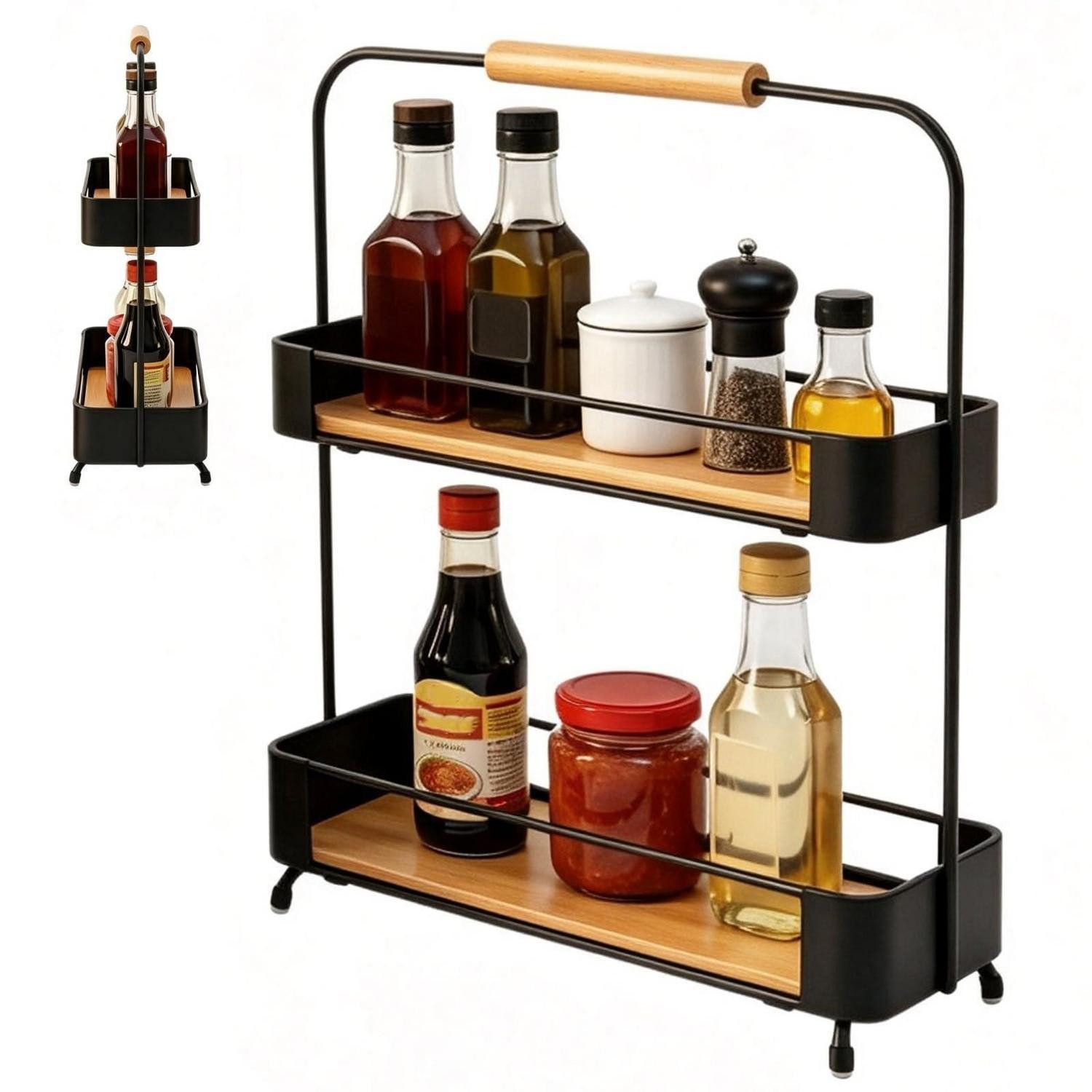 LuxusKollektion Eckregal 2-Etagen Gewürzregal Eckregal Küche Holz, 1-tlg.