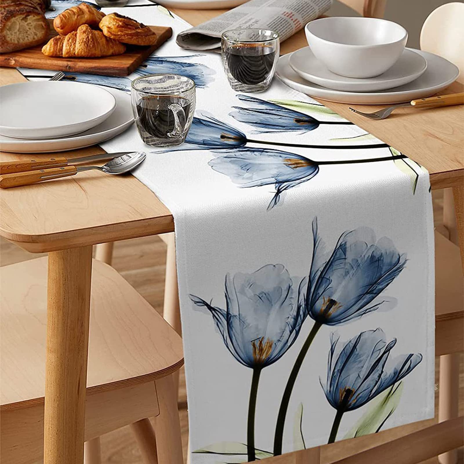 Diwzbyn Tischläufer Mode Pflanzen Blumen Tischläufer Tischdecke Bohemian Tabelle Flagge, für Küche Esstisch, Abwaschbar, Outdoor Urlaub Party Dekor 33x183cm