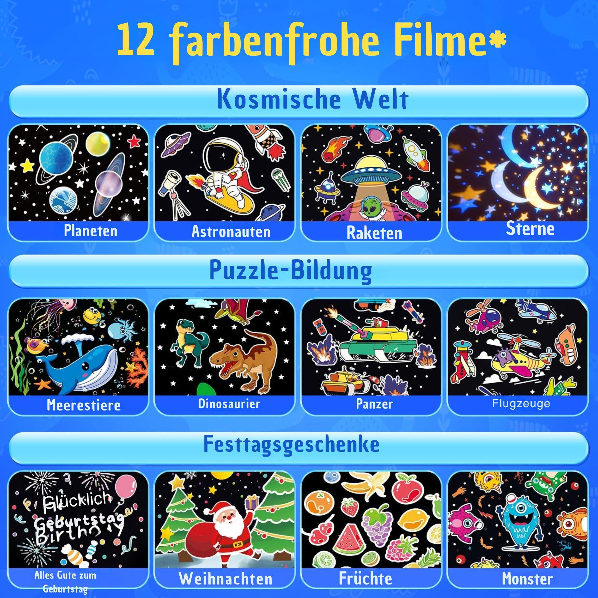 Vivitar LED-Sternenhimmel Dino-Ei-Projektor für Kinder, Nachtlicht mit 12 Projektionsfolien, Geschenk für Jungen und Mädchen, 360°-Drehung, 7 Farben, 15 Melodie – Bild 3 von 5