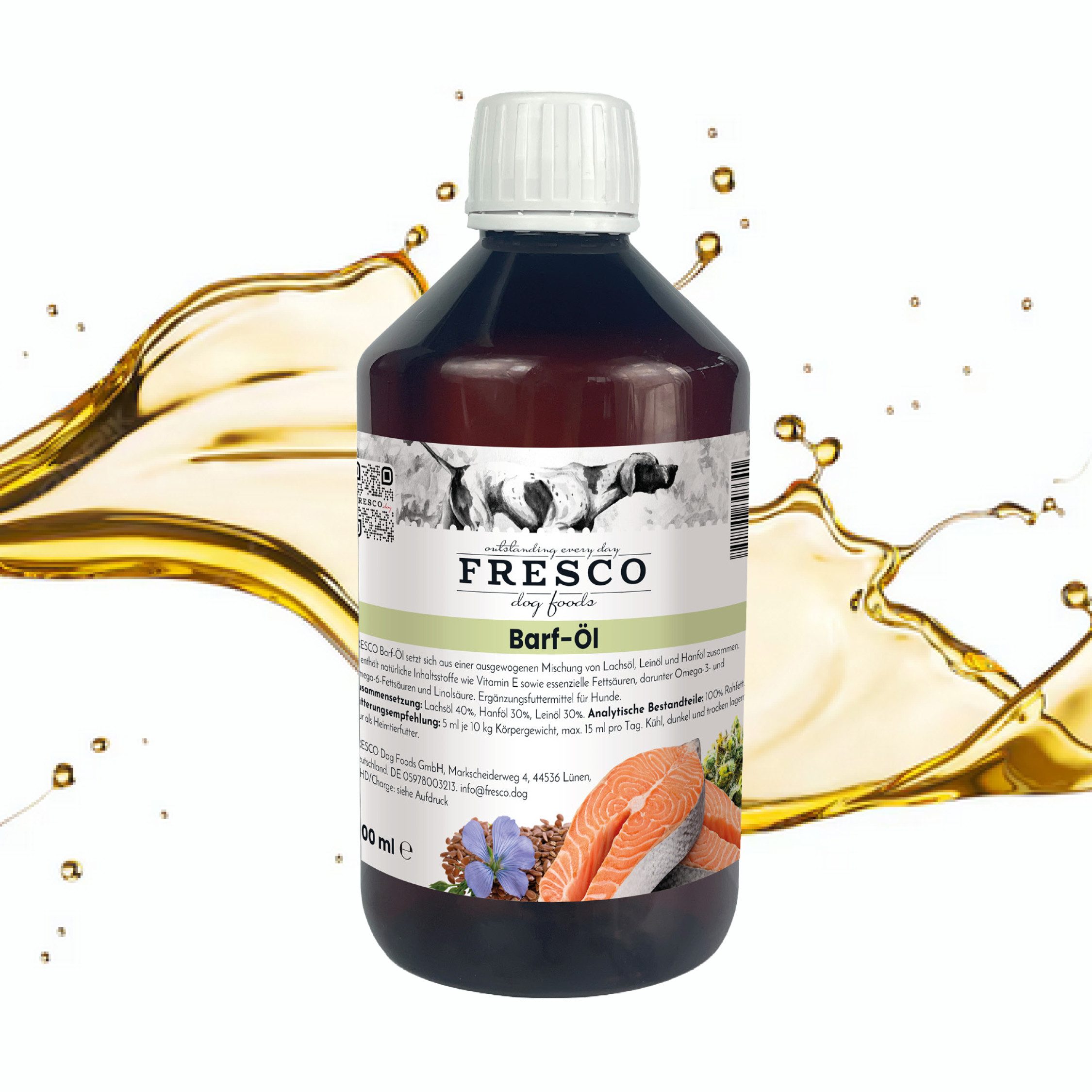 Fresco Dog Barf Öl für Hunde, Mix aus Lachsöl, Hanföl & Leinöl, Ergänzungsfutter für: Hunde, Gesund & vitaminreich