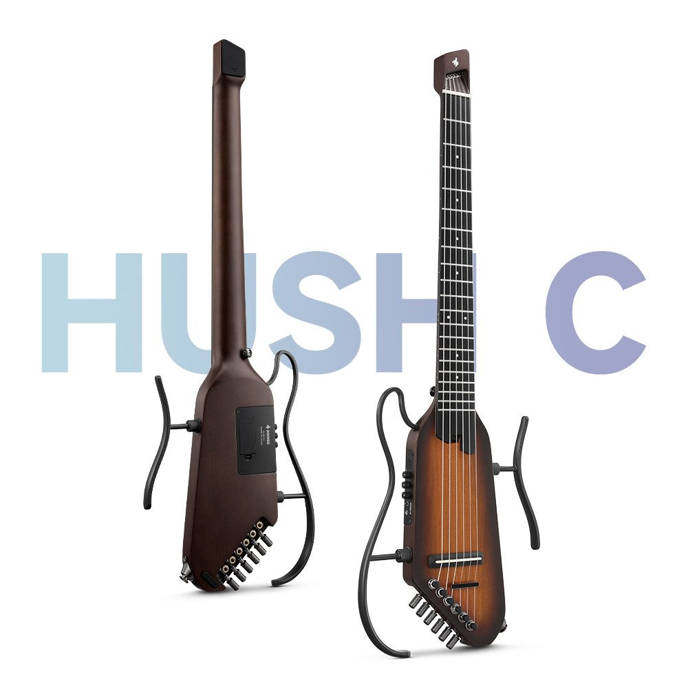 Donner Gitalele HUSH C Headless Nylonsaiten-Reisegitarre mit Kopfhörer & Bag, Headless-Reisegitarre mit abnehmbarem Rahmen, Integriertes Stimmgerät, 2-Band-EQ, Kopfhöreranschluss, AUX-Eingang