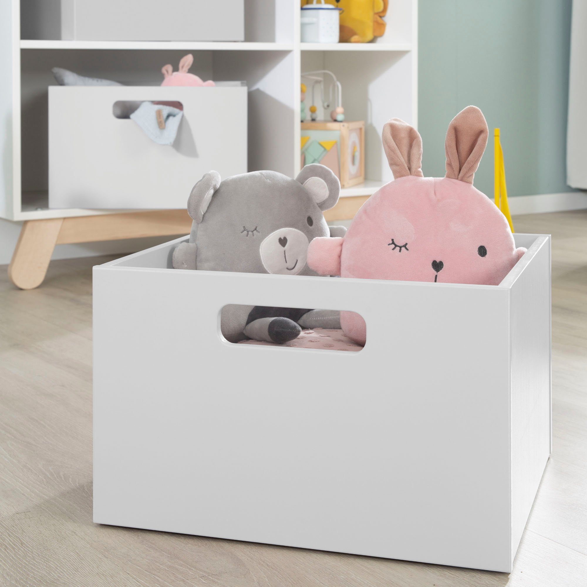 roba® Aufbewahrungsbox grau, aus Holz; Organizer für Spielzeug