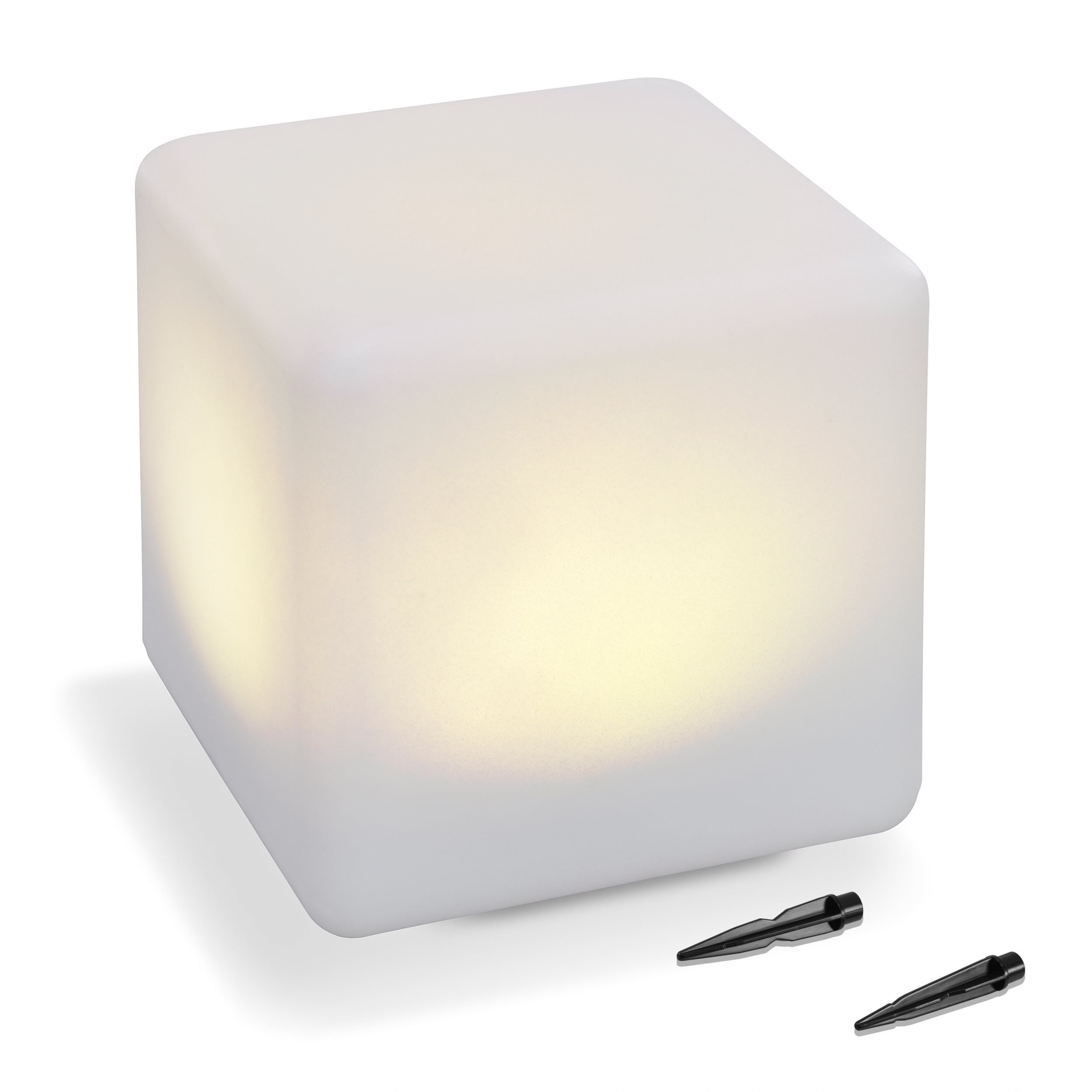 esotec LED Gartenleuchte Solar Würfelleuchte Smart Cube, 18cm, 7 Leuchtfarben, outdoor 106100, 7 Lichtfarben, Dauerlicht oder Farb-Wechsellicht, automatisches Einschalten bei Dämmerung, LED fest integriert, tageslichtweiß, blau, violett, rot, gelb, grün, cyan