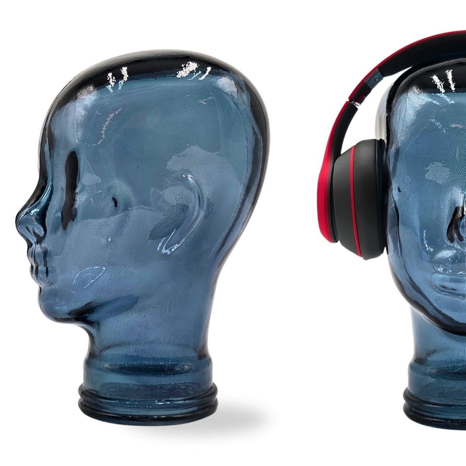 DESIGN DELIGHTS Skulptur Glas KOPFHÖRERSTÄNDER 29cm Glaskopf Skulptur, T07 blau