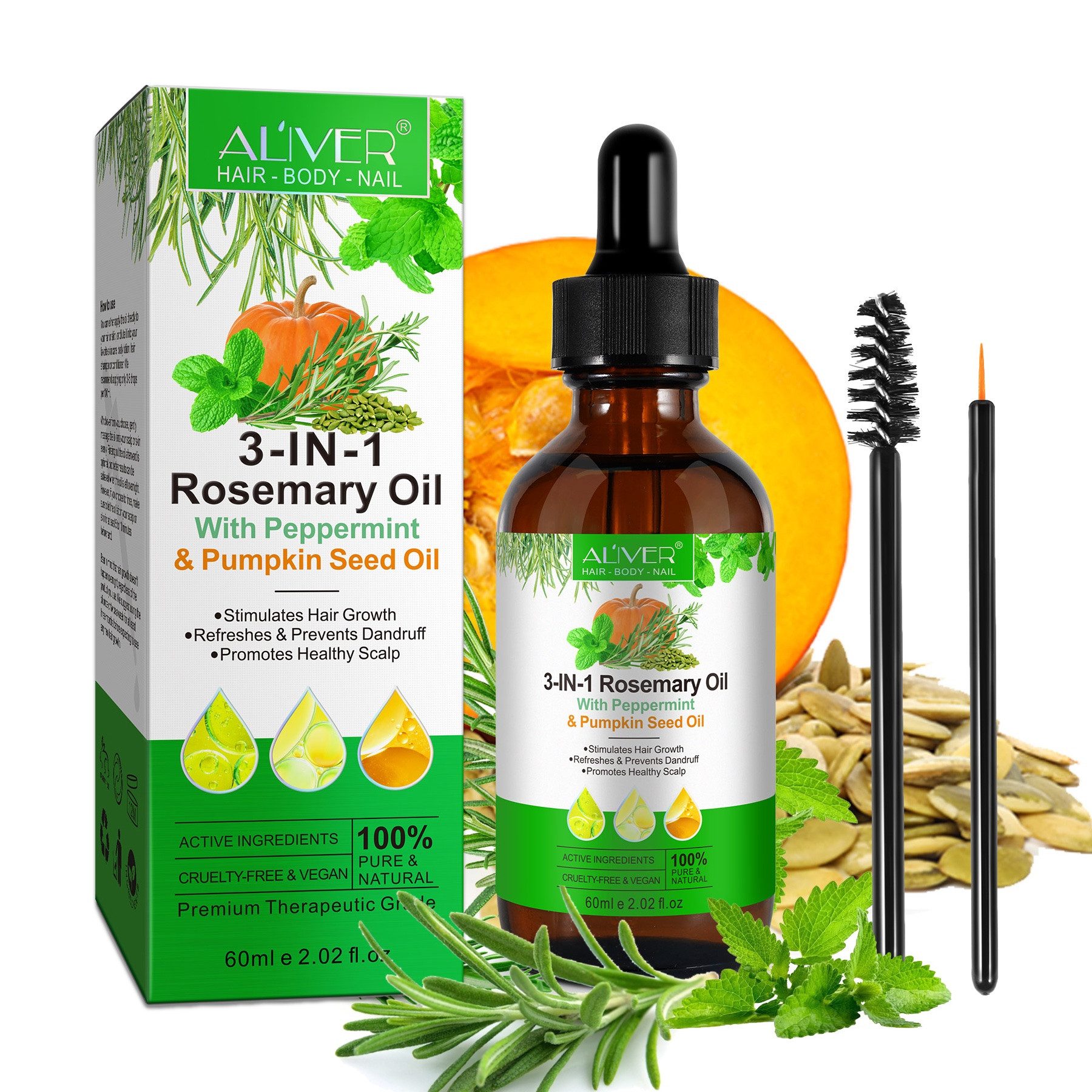 ALIVER Haarpflege-Set Shampoo Conditioner Haaröl mit Biotin Rosmarin Minze Kürbis Vegan, Enthält Mineralien, Enthält Vitamine, Fair Trade