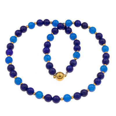 Bella Carina Perlenkette Kette mit Edelstein Perlen Jade 8 mm 2 Blautöne, Jade Perlen