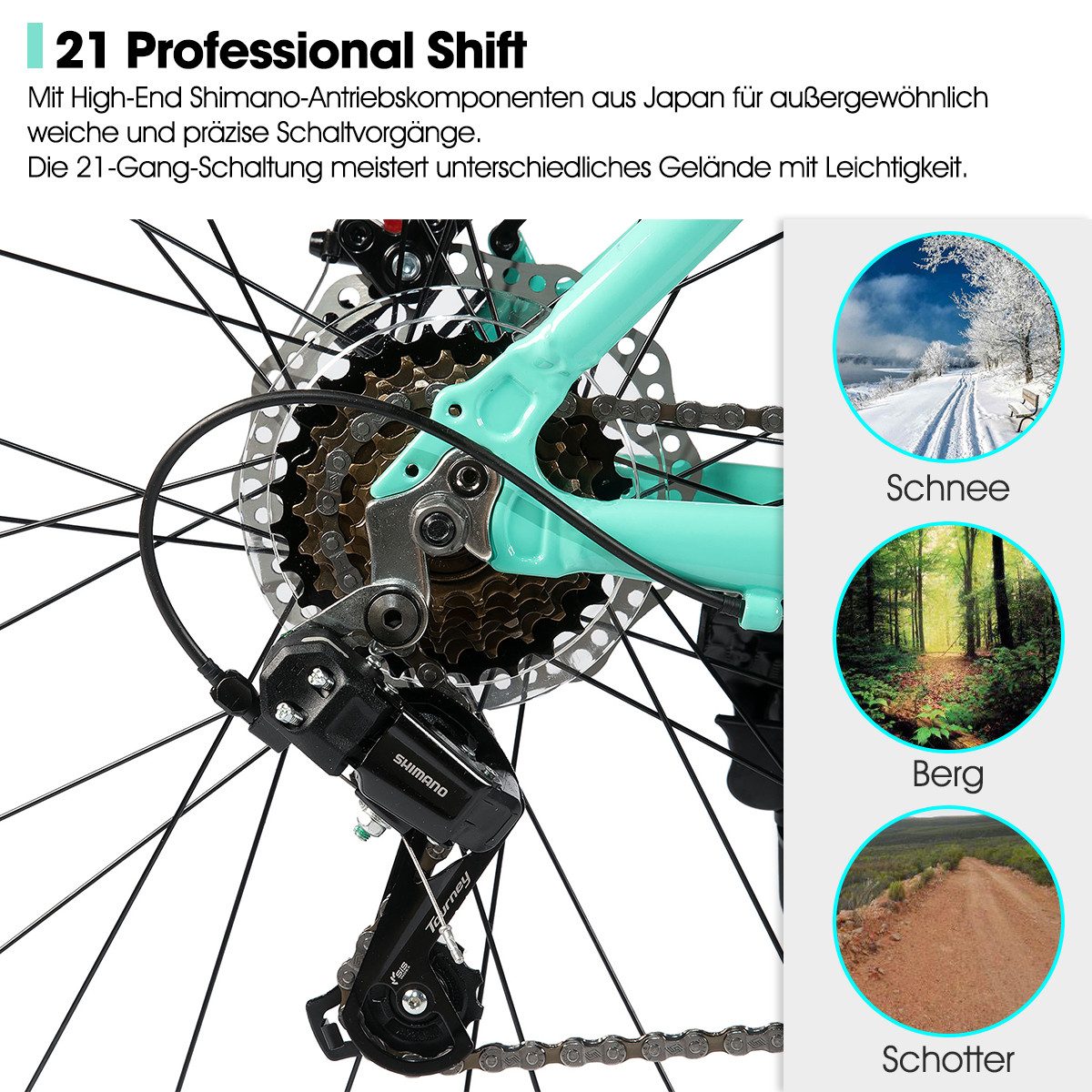 HILAND Mountainbike 27,5 Zoll Herren und Damen MTB mit Aluminiumrahmen, 21 Gang,Aluminiumrahmen, Doppelscheibenbremsen, Gefederter Vordergabel