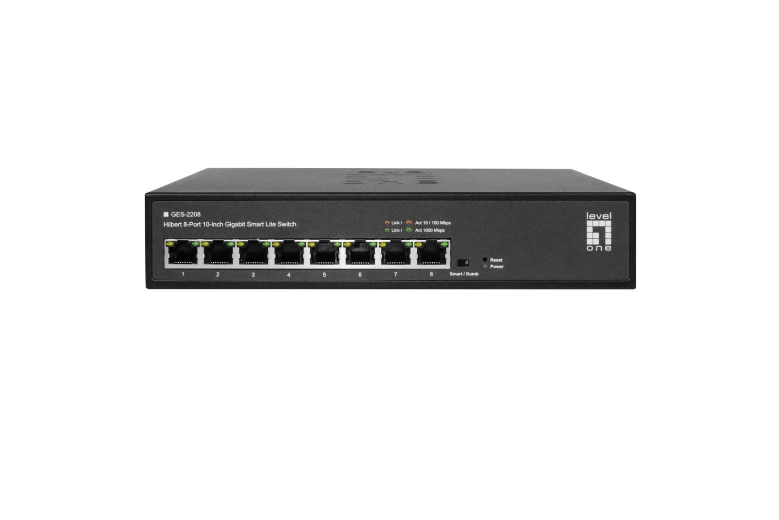 Levelone Hilbert 10” 8-Port Gigabit Smart Lite Switch, 8 x Gigabit RJ45 (10/100 Netzwerk-Switch