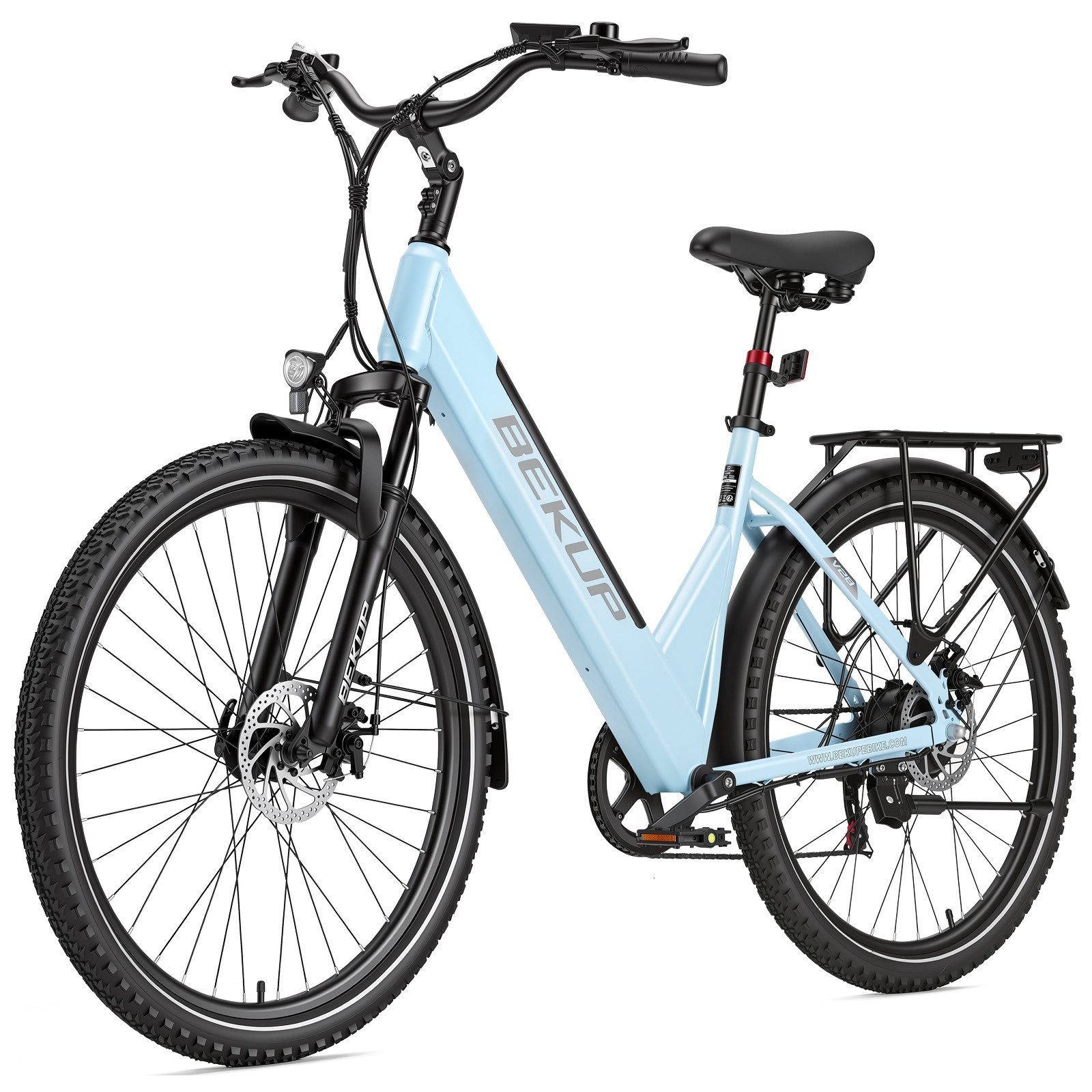 BEKUP E-Bike Cityrad V28 28 Zoll City-E-Bike Damen und Herren, 522 Wh, 75 km, 45 Nm, 7 Gang Shimano Shimano Tourney TZ Schaltwerk, Kettenschaltung, Heckmotor, 522 Wh, (Einzelartikel), 250 W Heckmotor, Tiefeinsteiger, Federgabel & Federsattelstütze