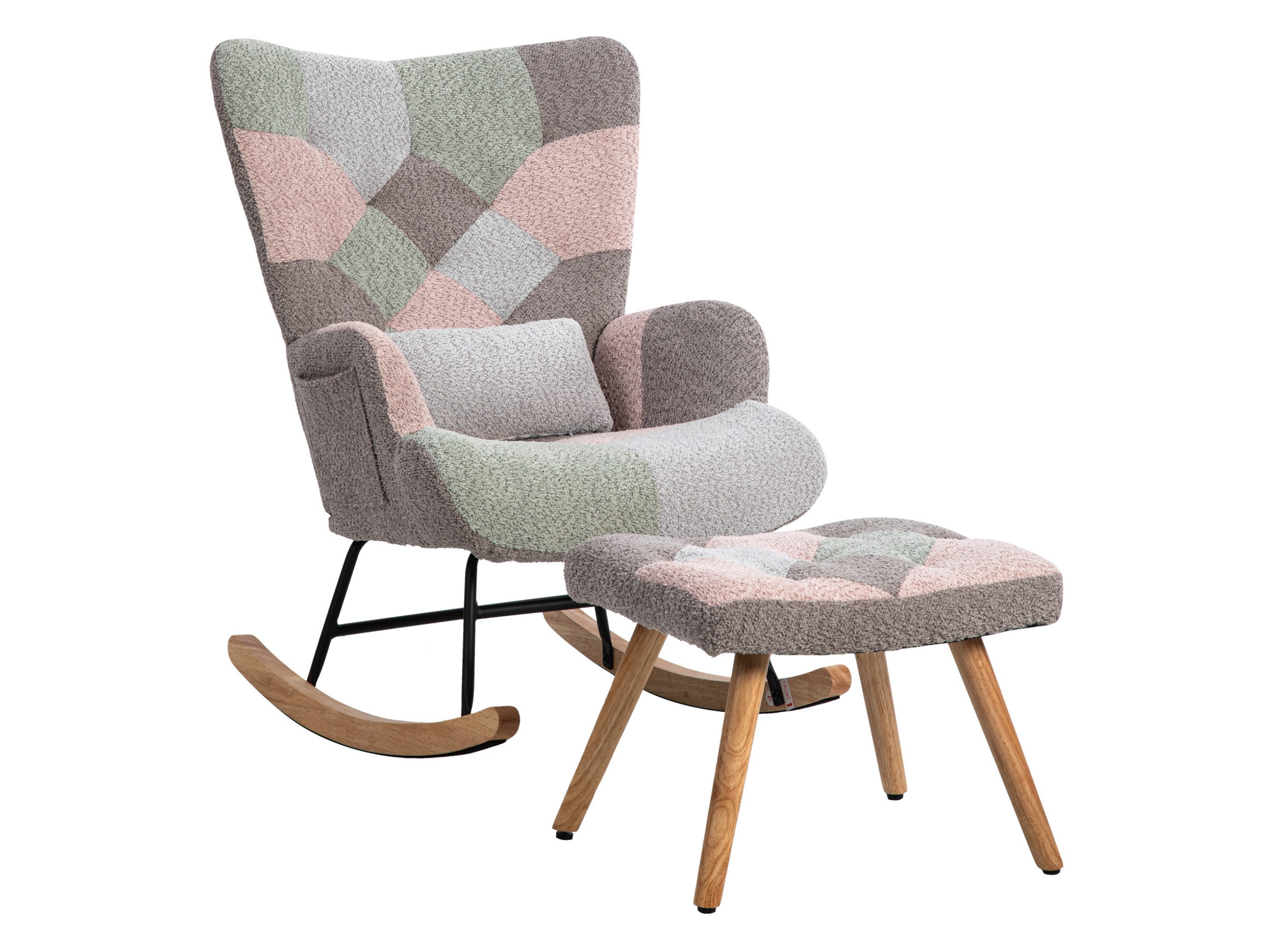 SeedWave Schaukelstuhl Bunter Schaukelstuhl mit Fußhocker und abnehmbarem Lendenkissen, Ergonomischer Stillstuhl, Weicher Handtuchflanellbezug für Entspannung