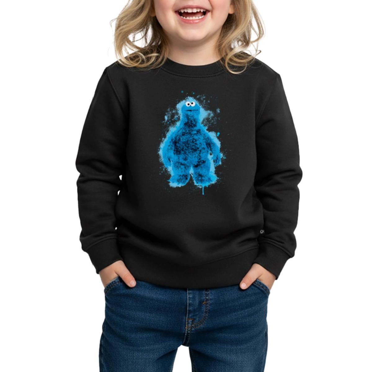 Spreadshirt Sweatshirt Sesamstraße Krümelmonster Farbspritzer Kinder/Teenager Premium Pullove (1-tlg)