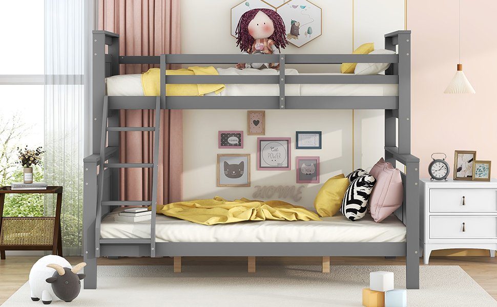OKWISH Bett Etagenbett, Holzbett für Kinder Grau Matratze Sicherheitsgeländer, und (mit Betten), getrennte in Ohne 2 Leiter 90(140)x200cm umbaubar