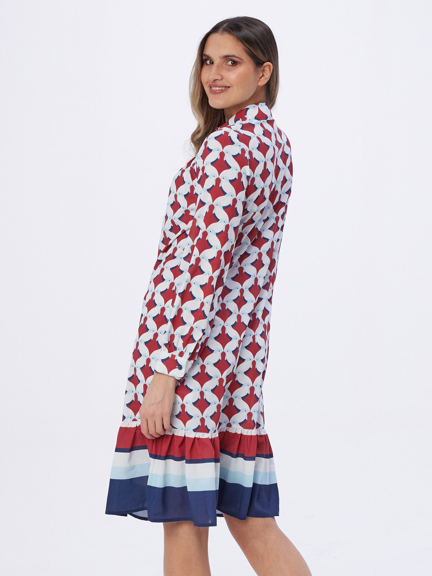 MIALUSSO Hemdblusenkleid Longbluse im All-Over Vogelprint günstig online kaufen