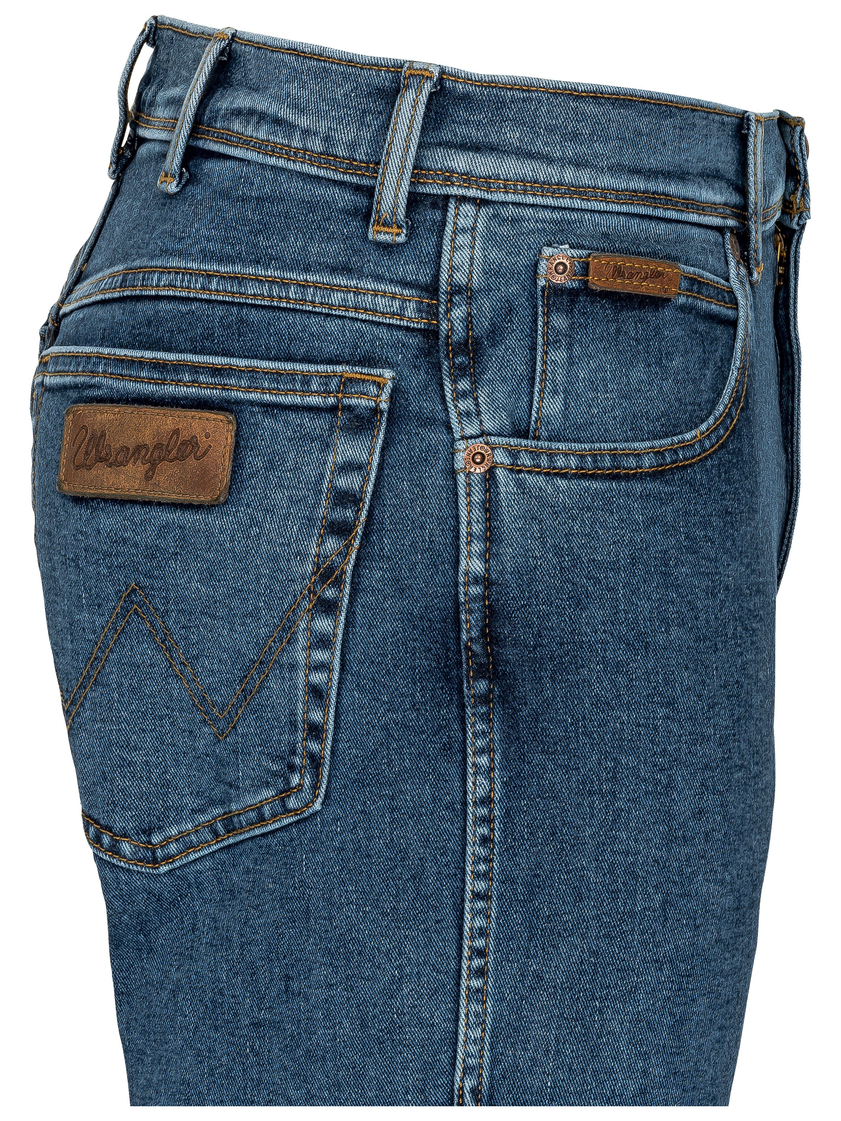 Wrangler Straight-Jeans Texas Stretch Gürtel Stonewash Authentic Gürtel Straight + brauner mit Jeans Herrenjeans