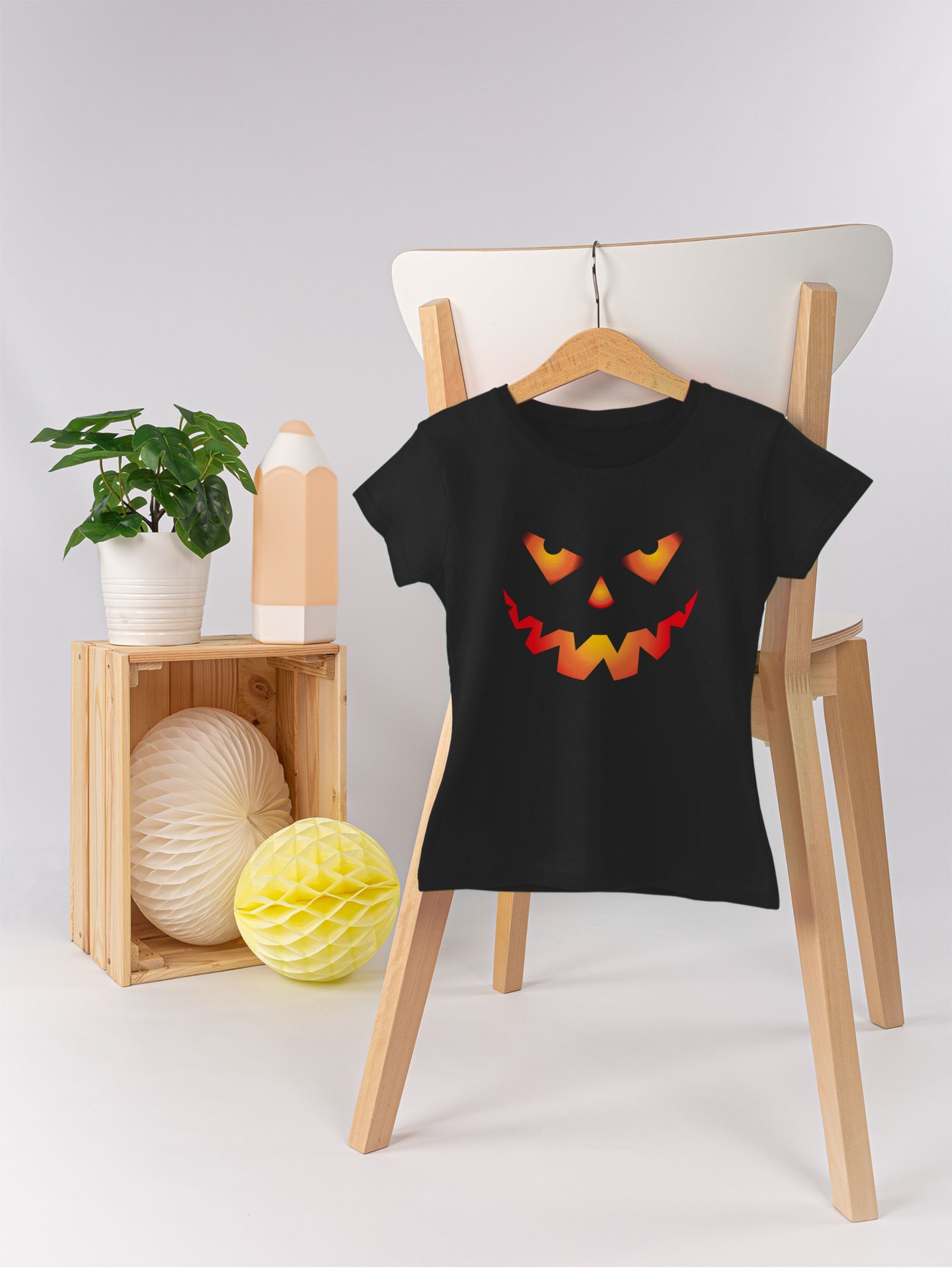Shirtracer T-Shirt Halloween Kürbis Gesicht Gruseliger Halloween Böse Kinder Kostüme Kürbisgesicht für Gruselig Schwarz 01