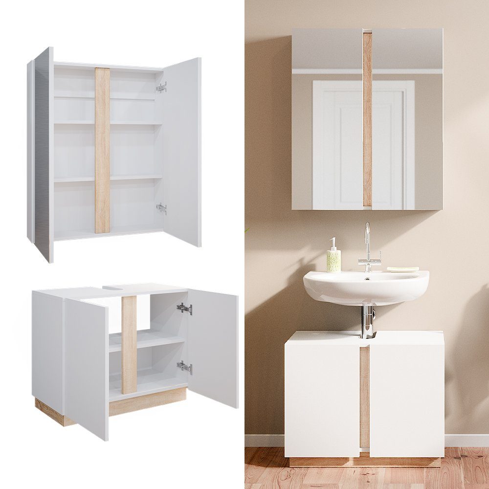 Vicco Badmöbel-Set Gloria, Weiß/Sonoma, 2 Teile, günstig online kaufen