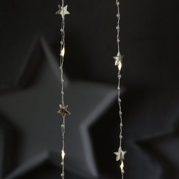 MARELIDA LED-Lichterkette silberne Sterne 20 warmweiße LED Draht Dekolichterkette Weihnachtsdeko, 20-flammig