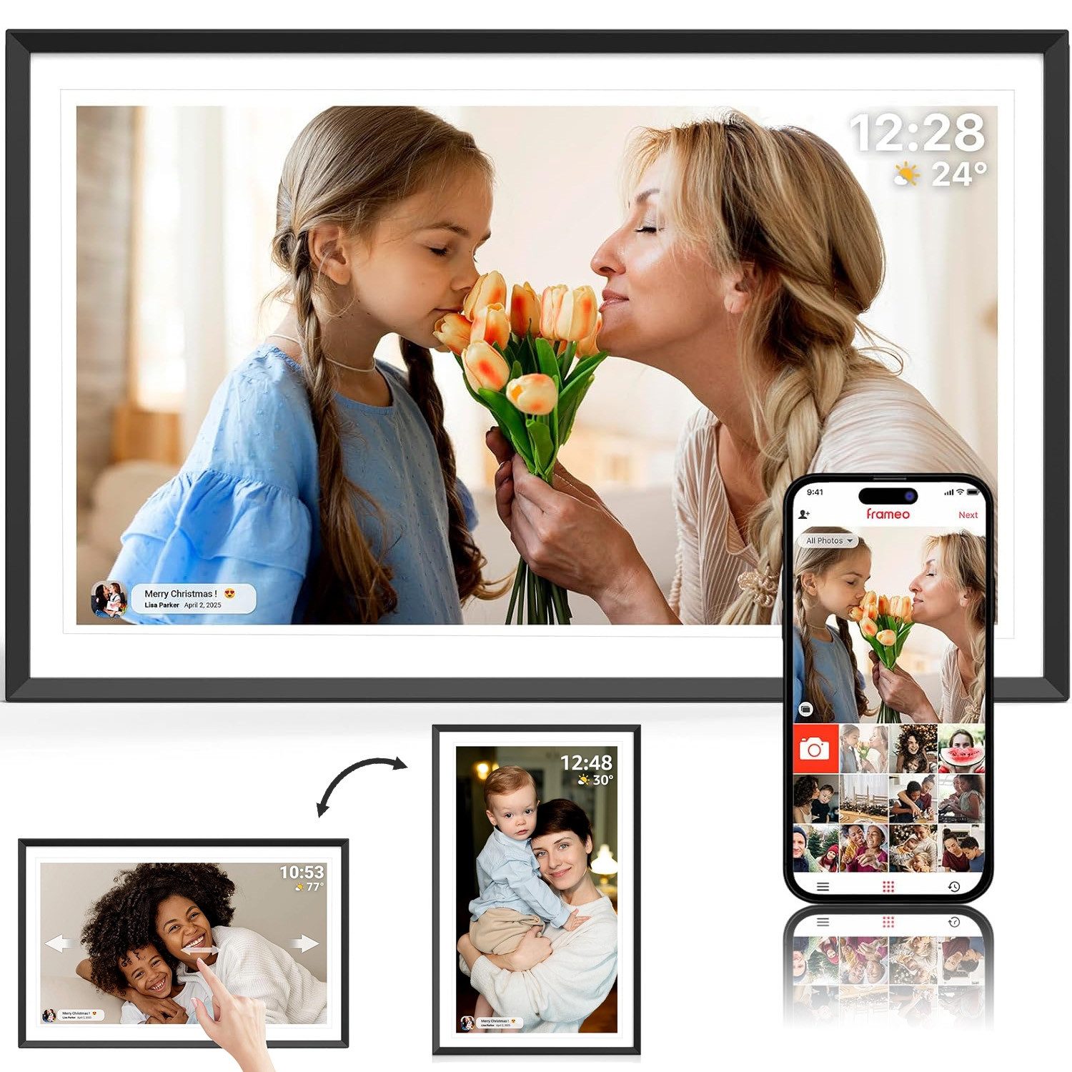 AKKEE 15.6'' Elektronischer Fotorahmen mit WiFi-Fotoübertragung 1920 x 1080 Digitaler Bilderrahmen (1920 x 1080 Pixel, 32 GB, Touch-Screen)