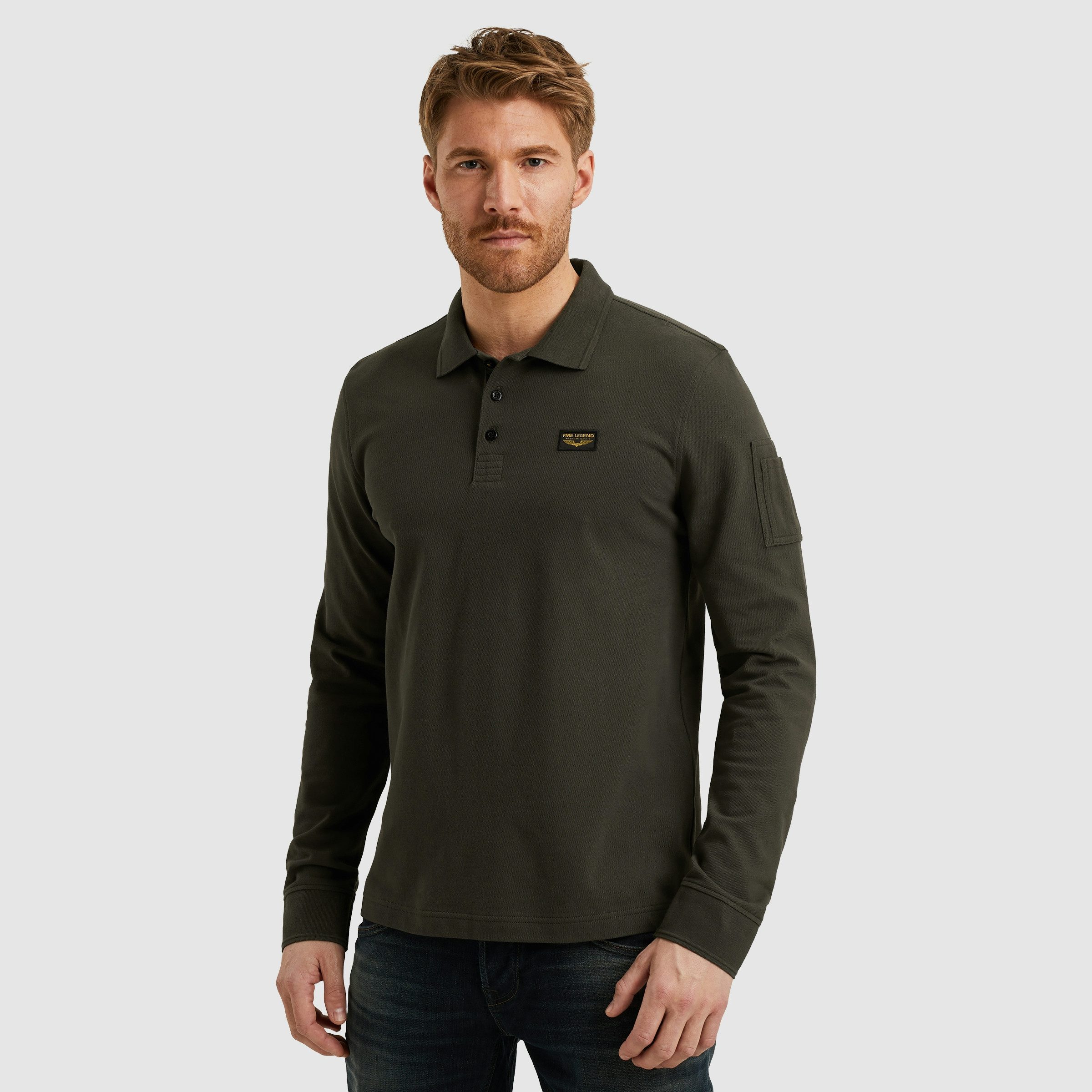 PME LEGEND Langarm-Poloshirt mit Logo Stickerei