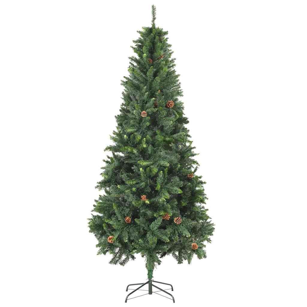 vidaXL Künstlicher Weihnachtsbaum Künstlicher Weihnachtsbaum mit Beleuchtung Kugeln Zapfen 210 cm