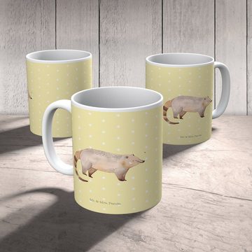 Mr. & Mrs. Panda Tasse Nasenbär - Gelb Pastell - Geschenk, Kaffeebecher, Tiermotive, Tiere, Keramik, Herzberührende Designs