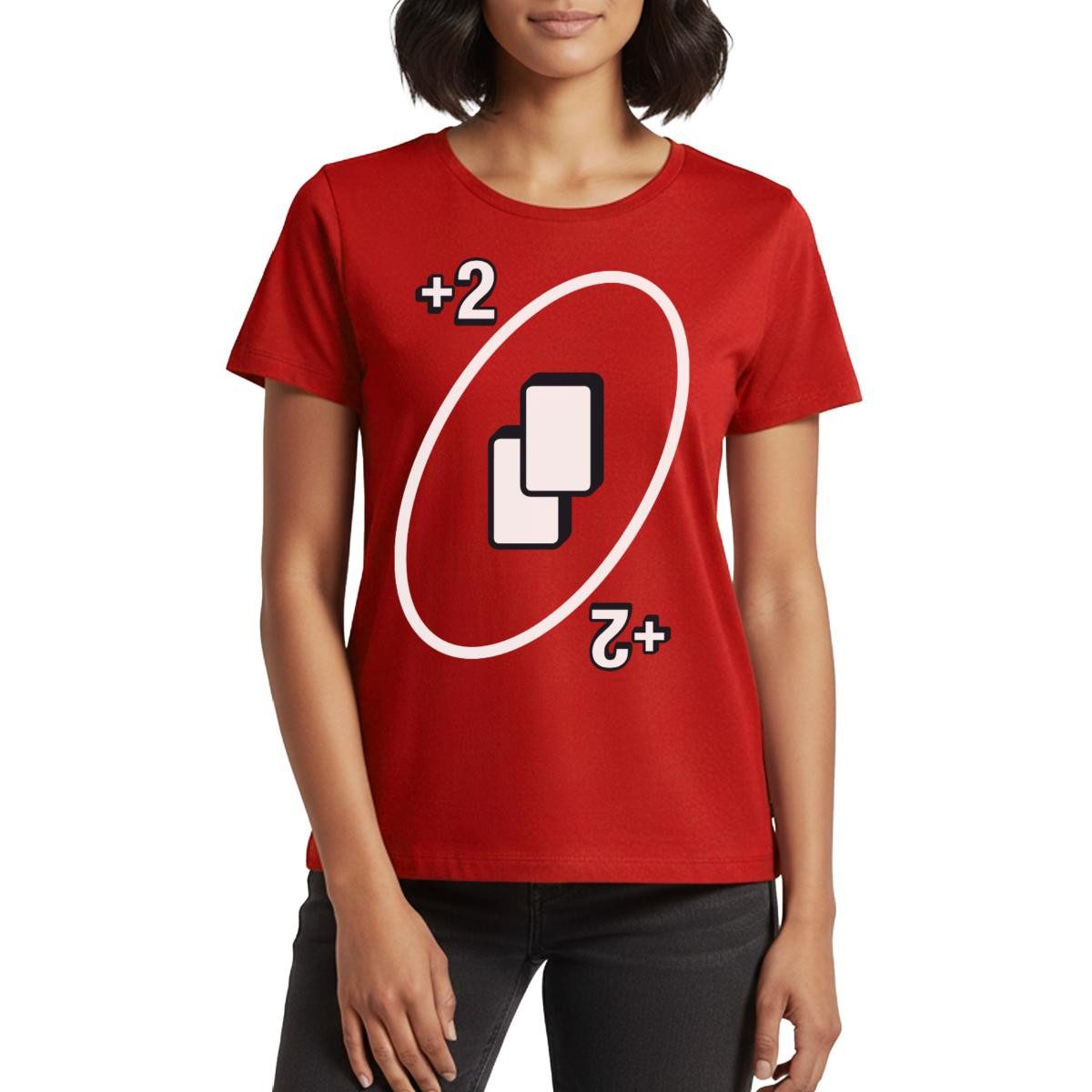 T-Shirt UNO Karten Kostüm +2 Zwei-Ziehen-Karte Frauen Premium T-Shirt