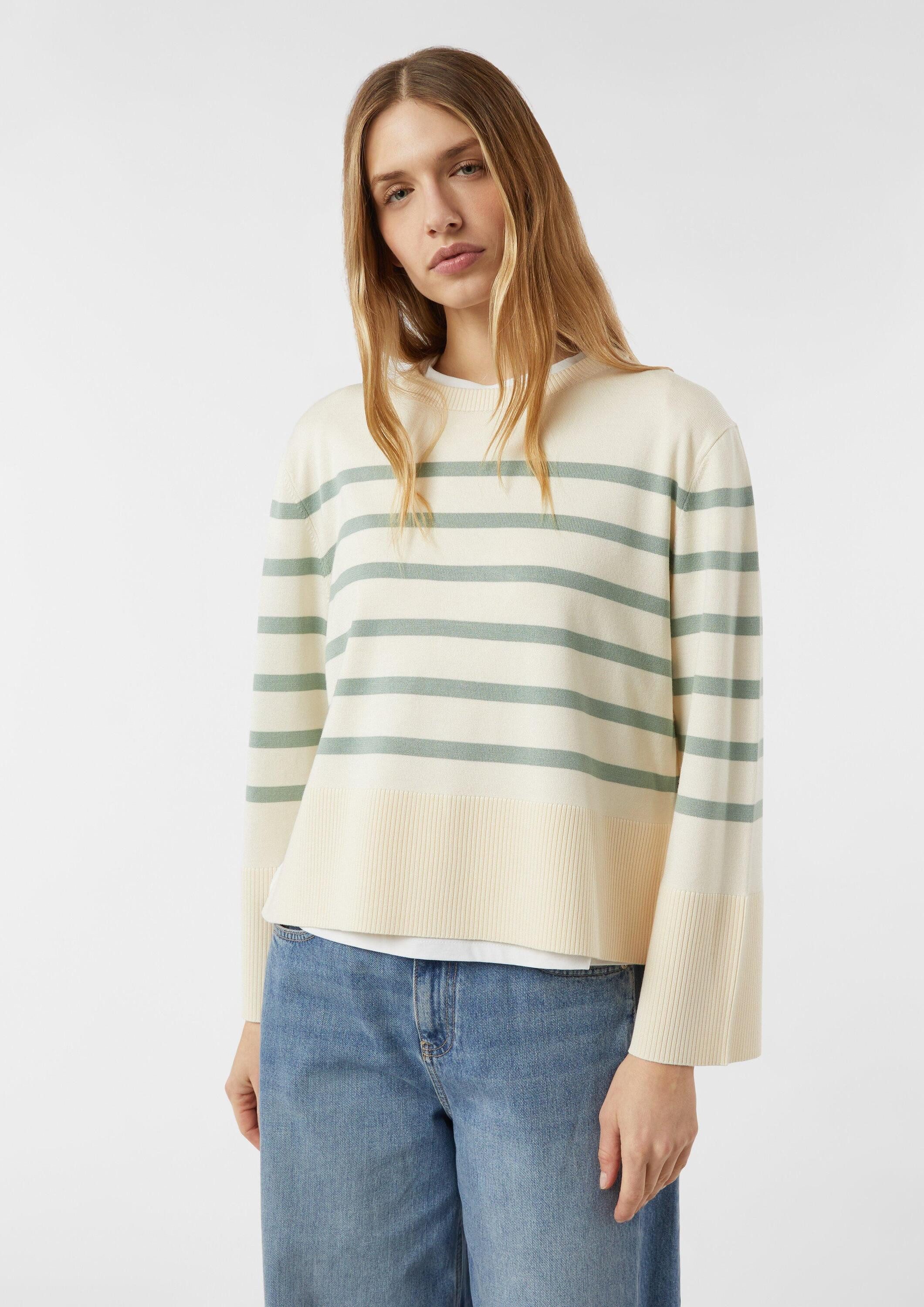 comma Longpullover Strickpullover Streifenpullover mit weiten Ärmeln