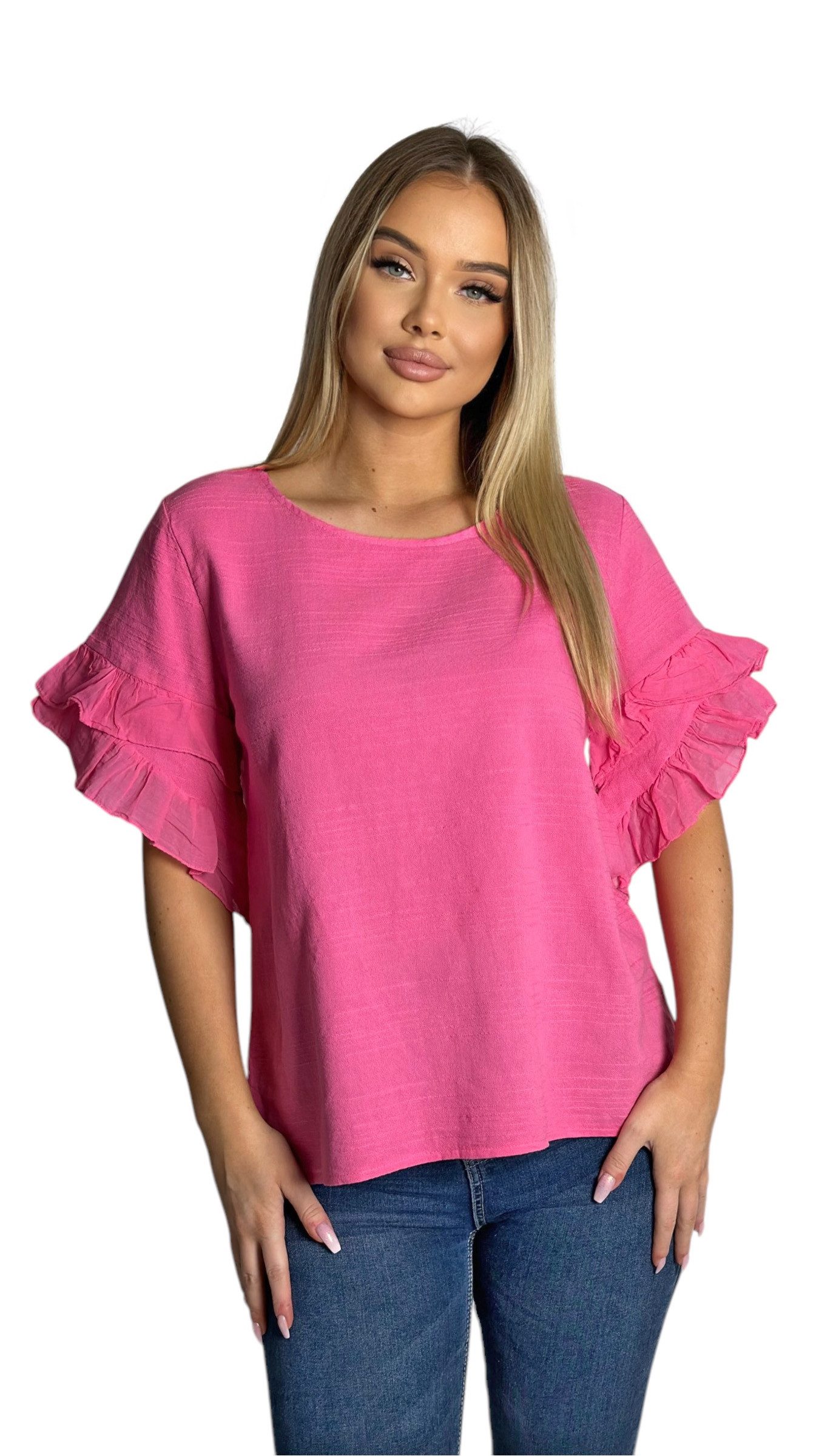 Mississhop Kurzarmshirt Charmantes Volant-Ärmel-Shirt – 100% Baumwolle M. 389