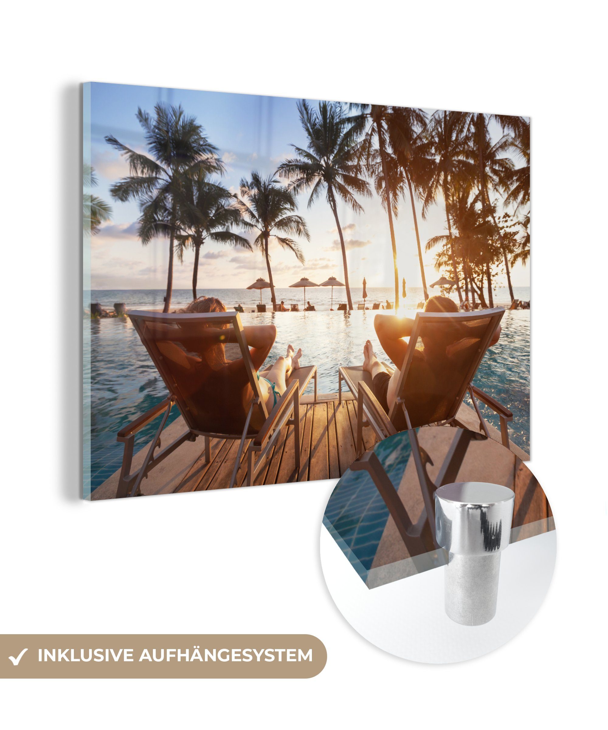 MuchoWow Acrylglasbild Strand - Meer - Palme, (1 St), Glasbilder - Bilder auf Glas Wandbild - Foto auf Glas - Wanddekoration