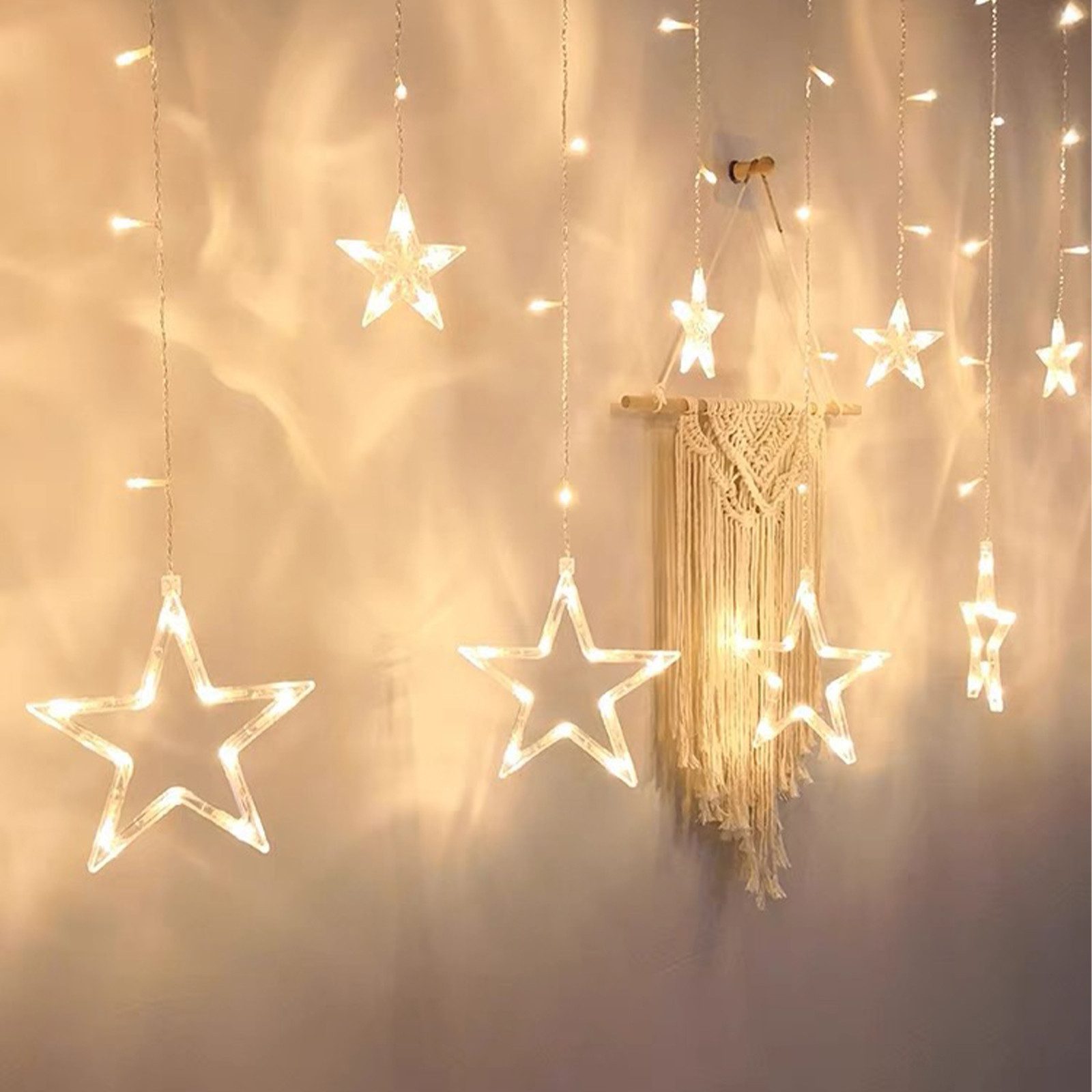 Clanmacy LED-Lichterkette LED Lichterkette Sterne Lichtervorhang günstig online kaufen