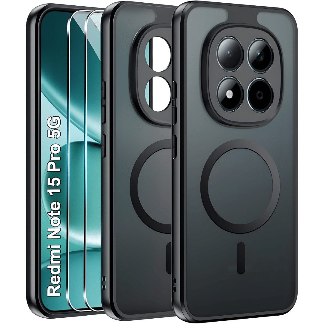 SmartUP Smartphone-Hülle + 2X Schutzglas für Xiaomi Redmi Note 15 Pro 5G MagSafe Case Full 9H 6,67 Zoll, MagSafe-Technologie, integrierter Kameraschutz