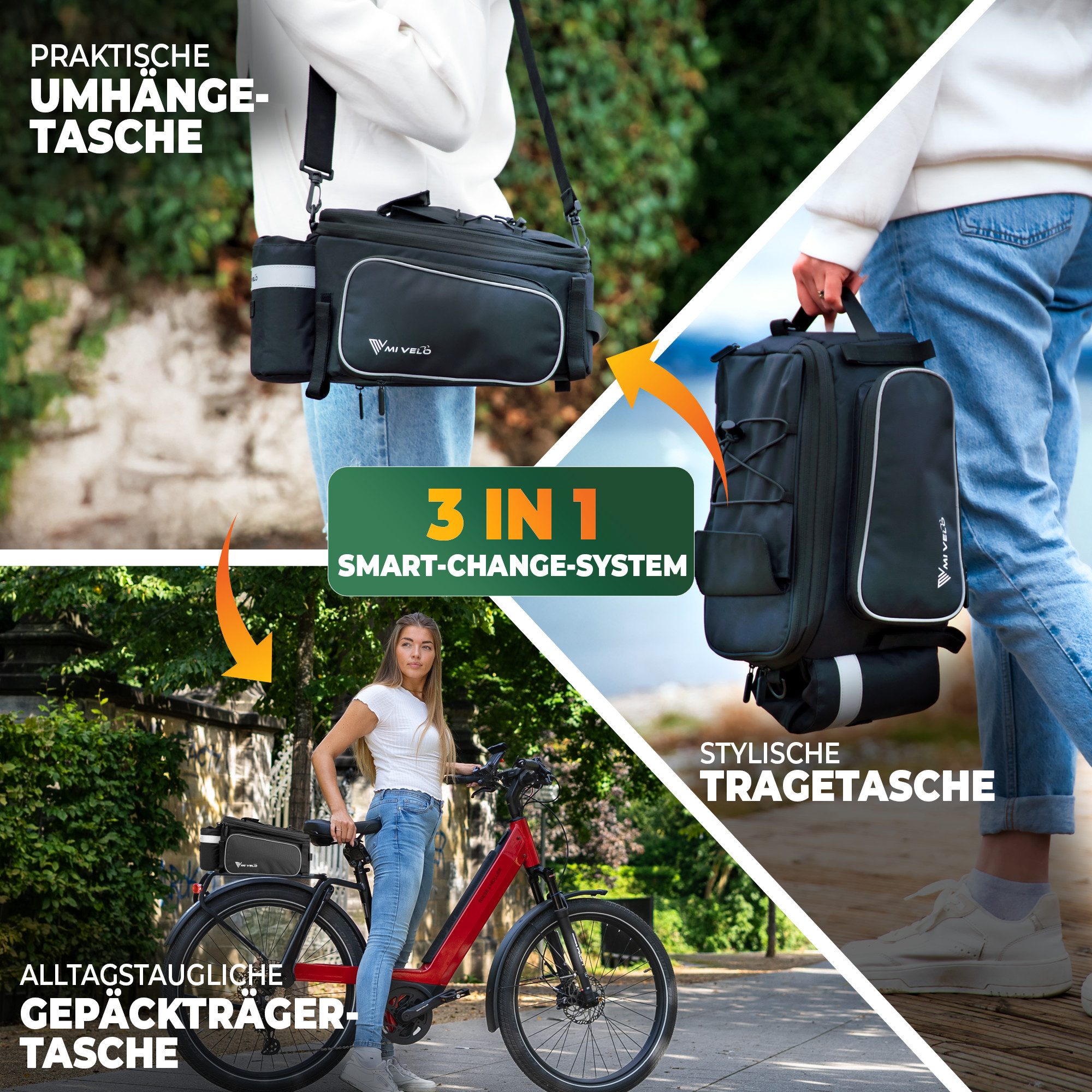 MIVELO Fahrradtasche Gepäckträgertasche für Fahrrad Gepäckträger erweiterbar bis 20L, wasserabweisend